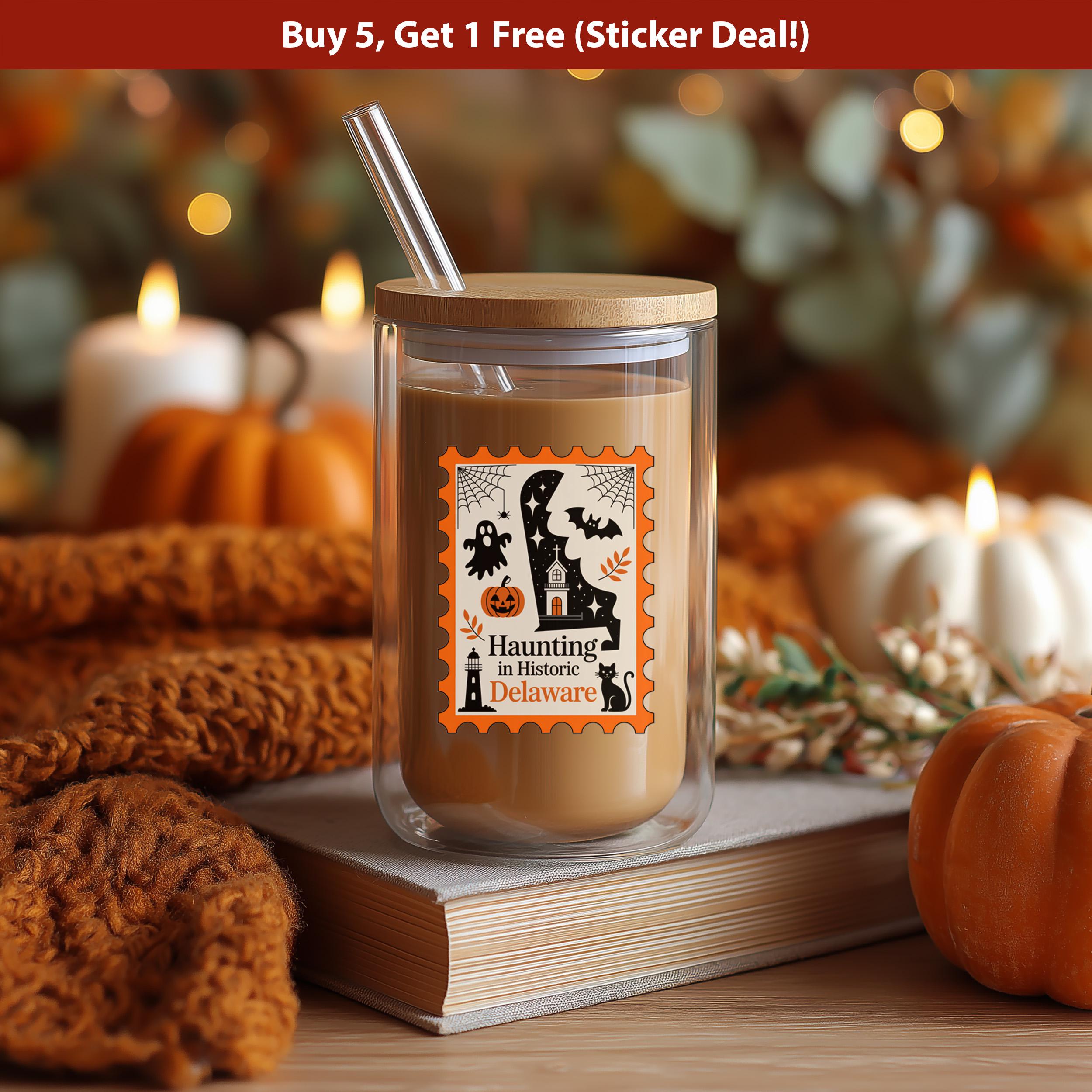 Delaware Stamp Halloween Sticker, Spooky USA Kiss-Cut Vinyl, Waterproof Decal, United States Travel