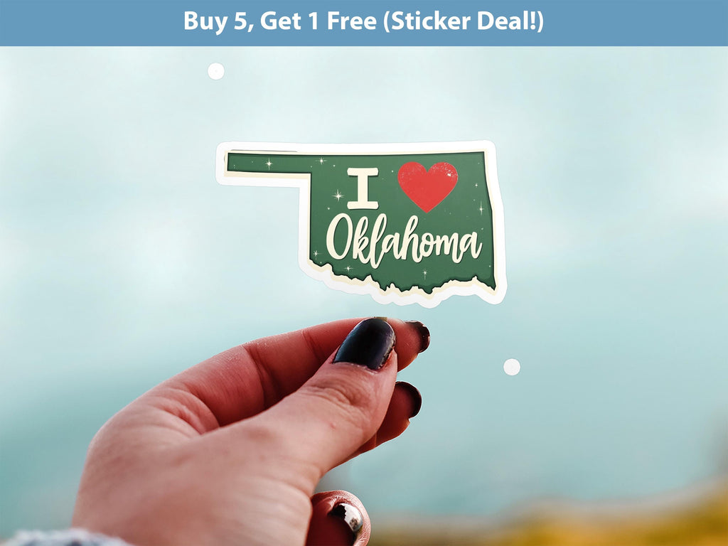 I love Oklahoma Sticker, Vintage US States Vinyl Decal, Waterproof Decal, Retro Travel Collection
