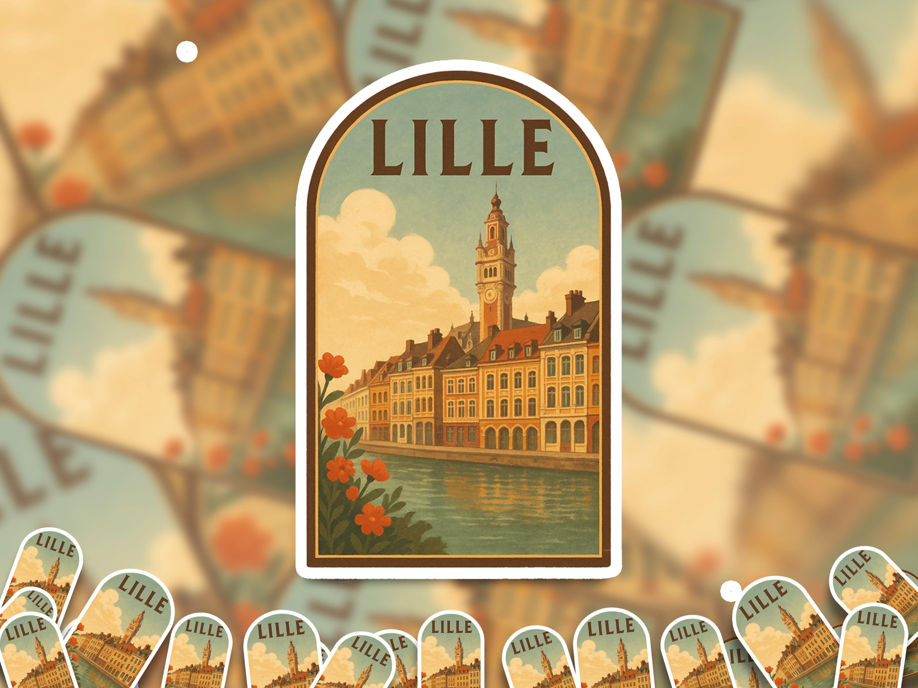 Lille France Sticker, Vintage City Vinyl Decal, Retro Travel Lover Collection, Journal Scrapbook