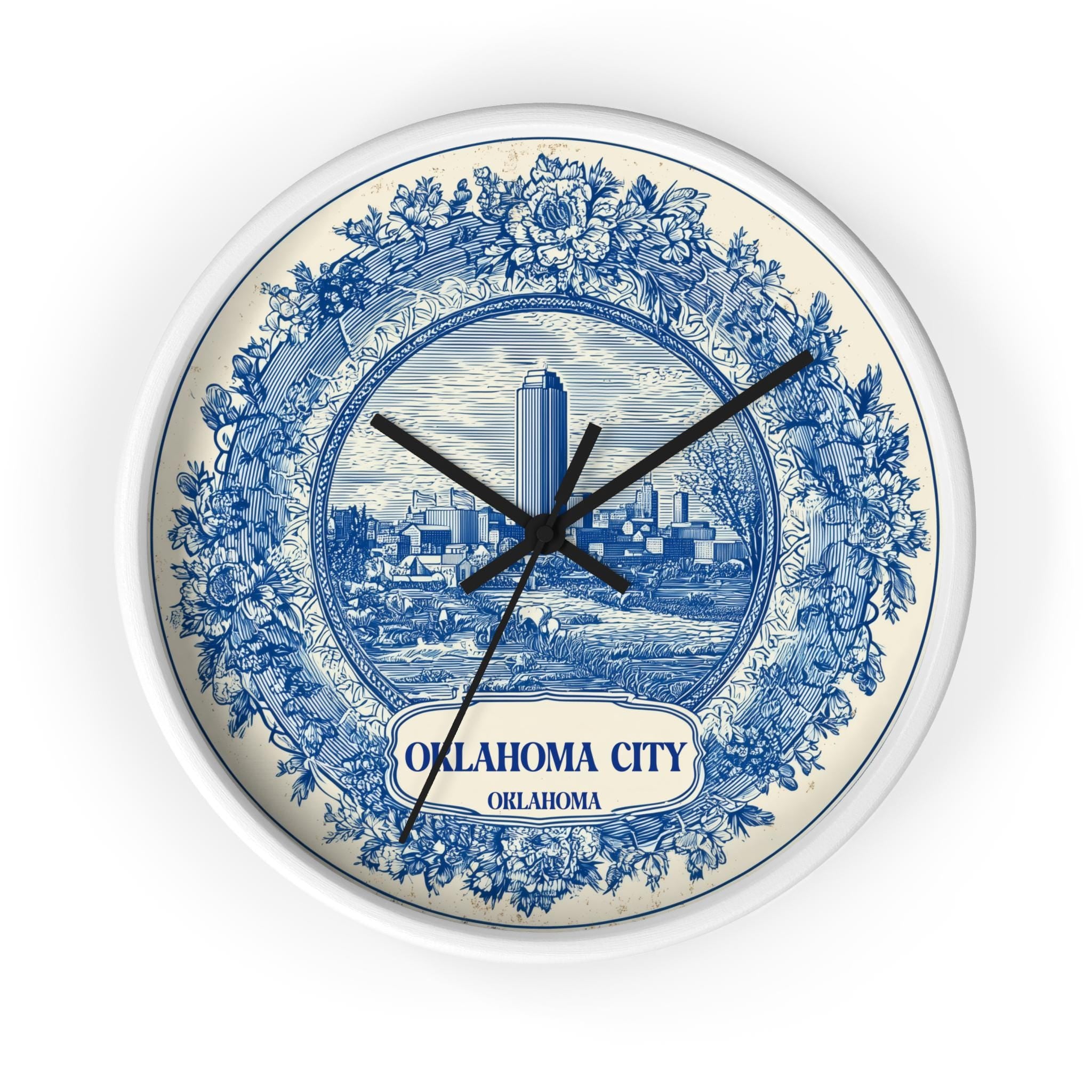 Oklahoma City Wall Clock, Delf style Home Decor, Vintage City Travel Keepsake Art