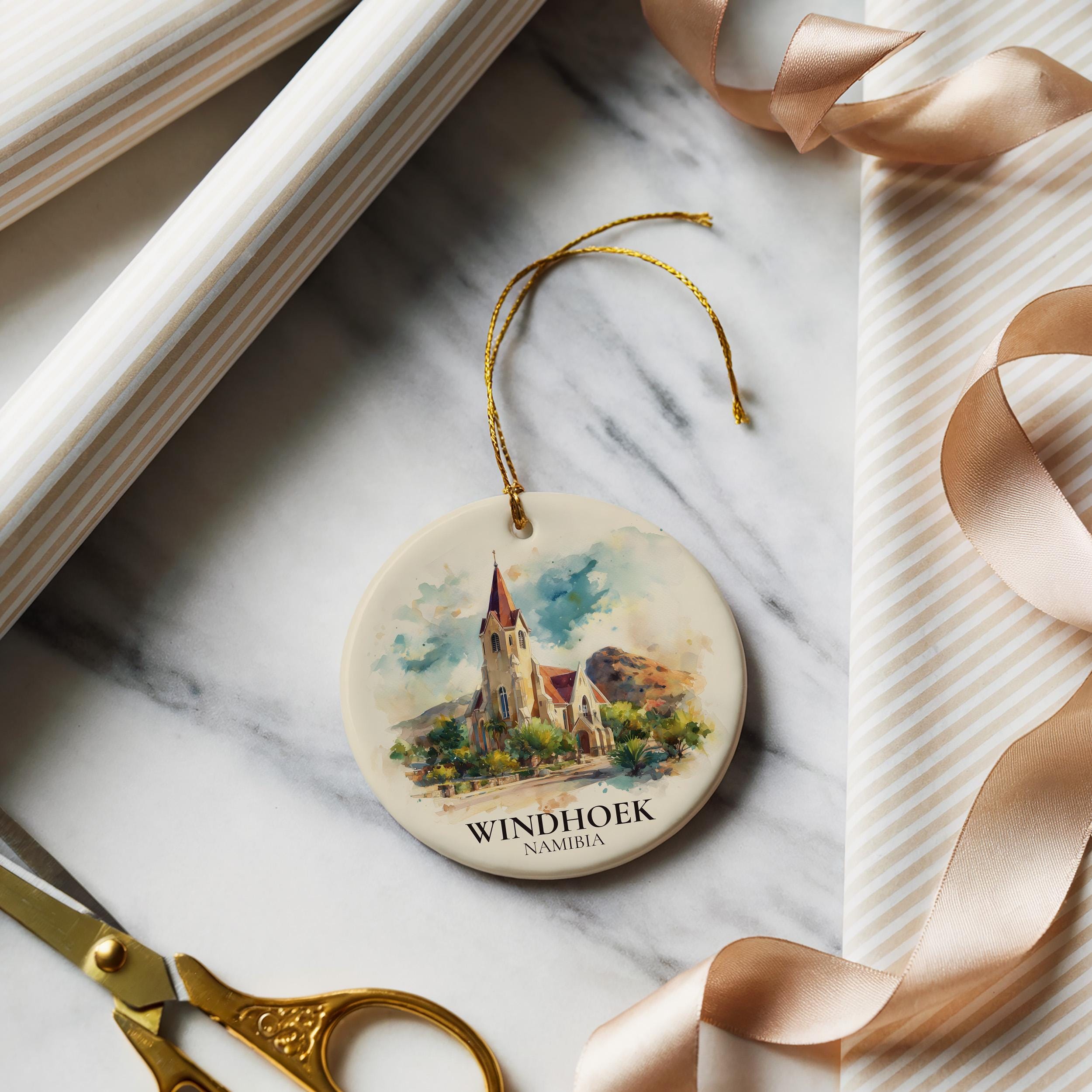 Windhoek Namibia Personalized Watercolor Ornament, Custom Ceramic Christmas gift, Travel Keepsake