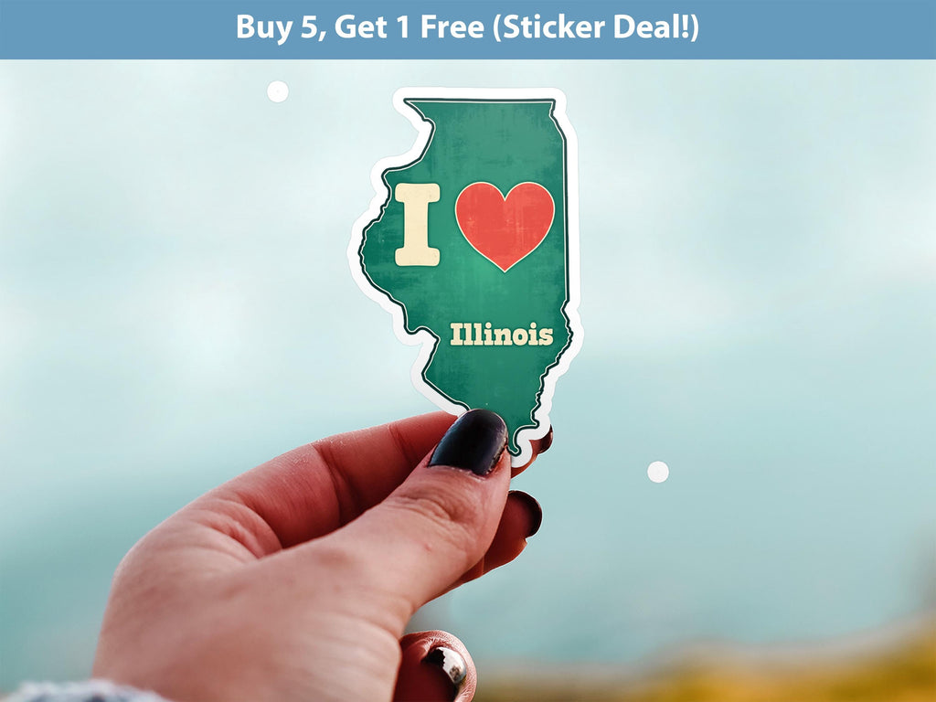 I love Illinois Sticker, Vintage US States Vinyl Decal, Waterproof Decal, Retro Travel Collection