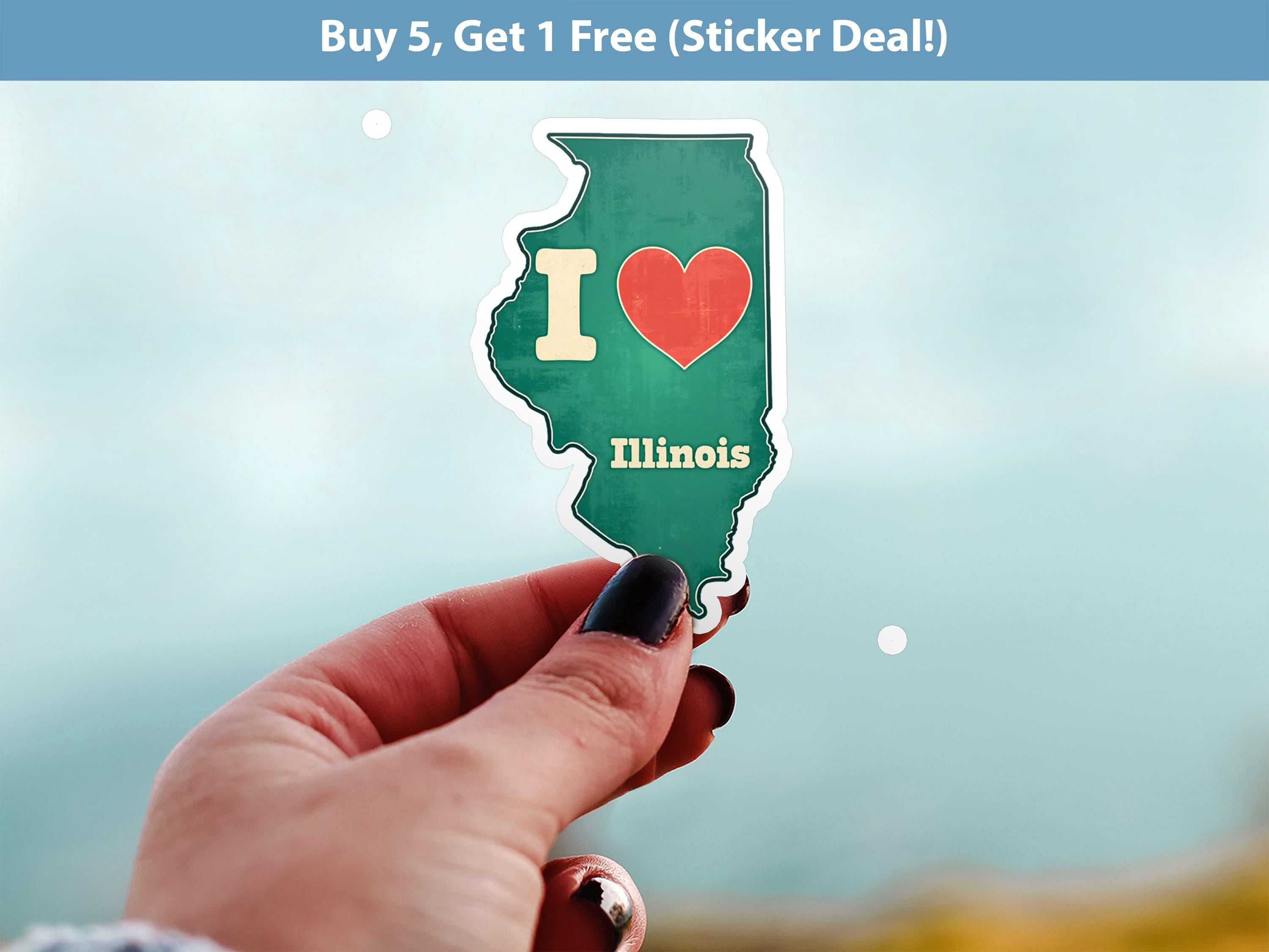 I love Illinois Sticker, Vintage US States Vinyl Decal, Waterproof Decal, Retro Travel Collection
