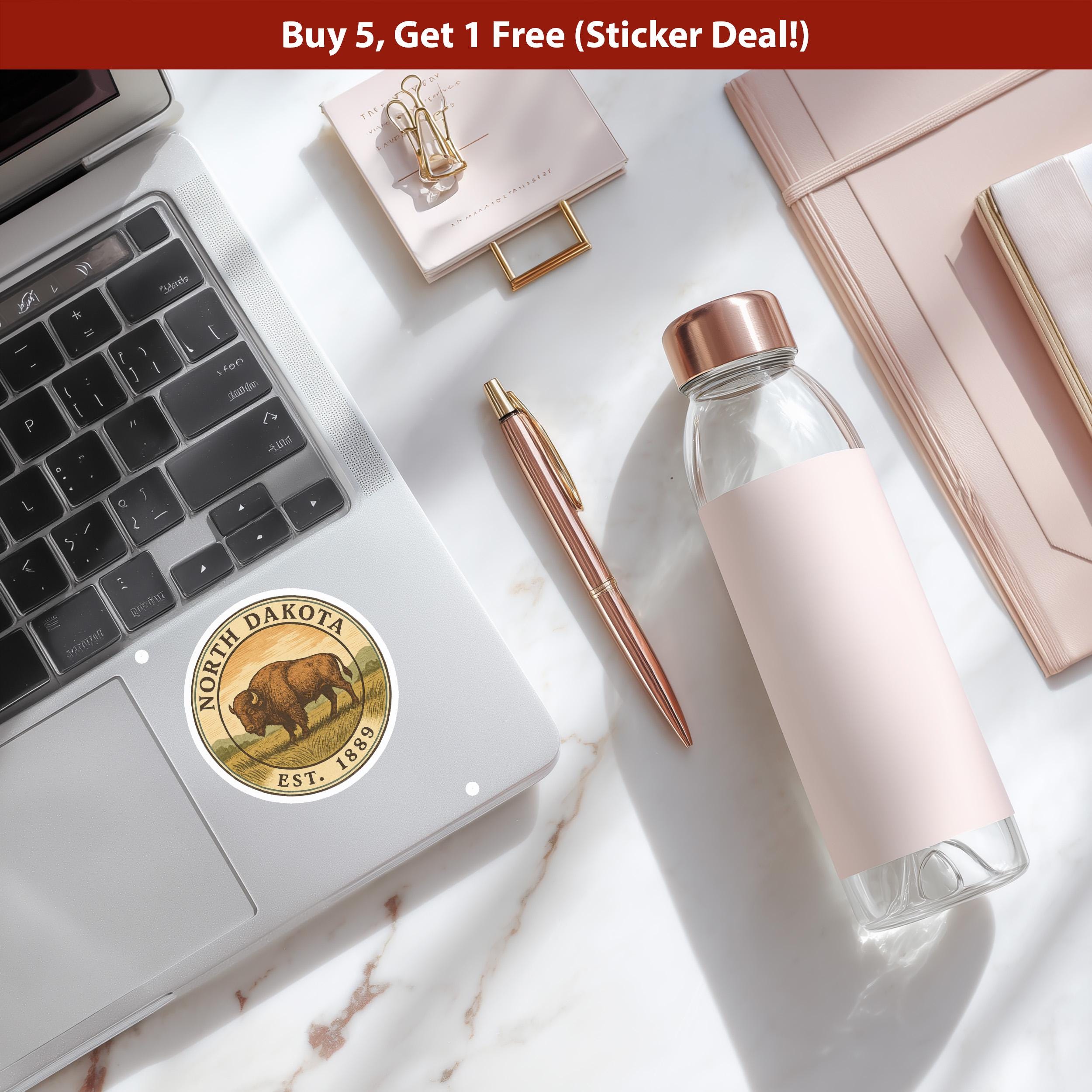 North Dakota Sticker, Vintage US States Retro Decal, Waterproof Retro Travel Collection for Laptop Tumbler