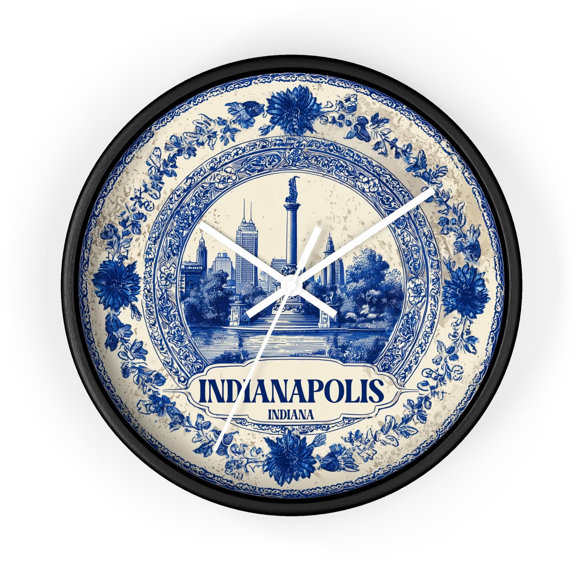 Indianapolis Indiana Wall Clock, Delf style Home Decor, Vintage City Travel Keepsake Art