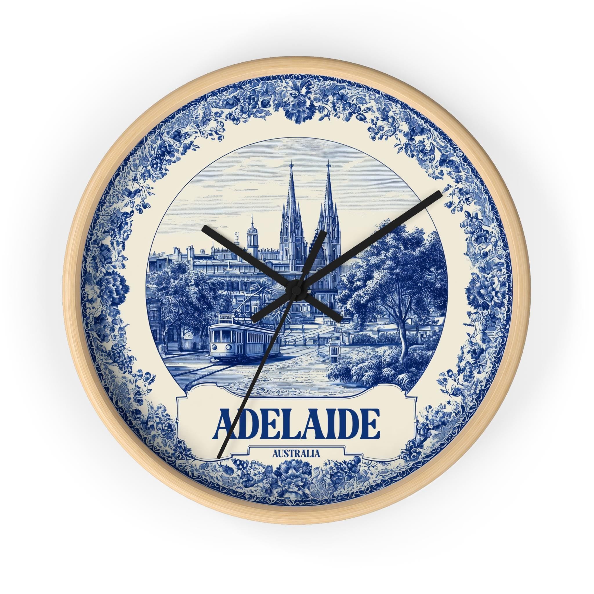 Adelaide Australia Wall Clock, Delf style Home Decor, Vintage City Travel Keepsake Art