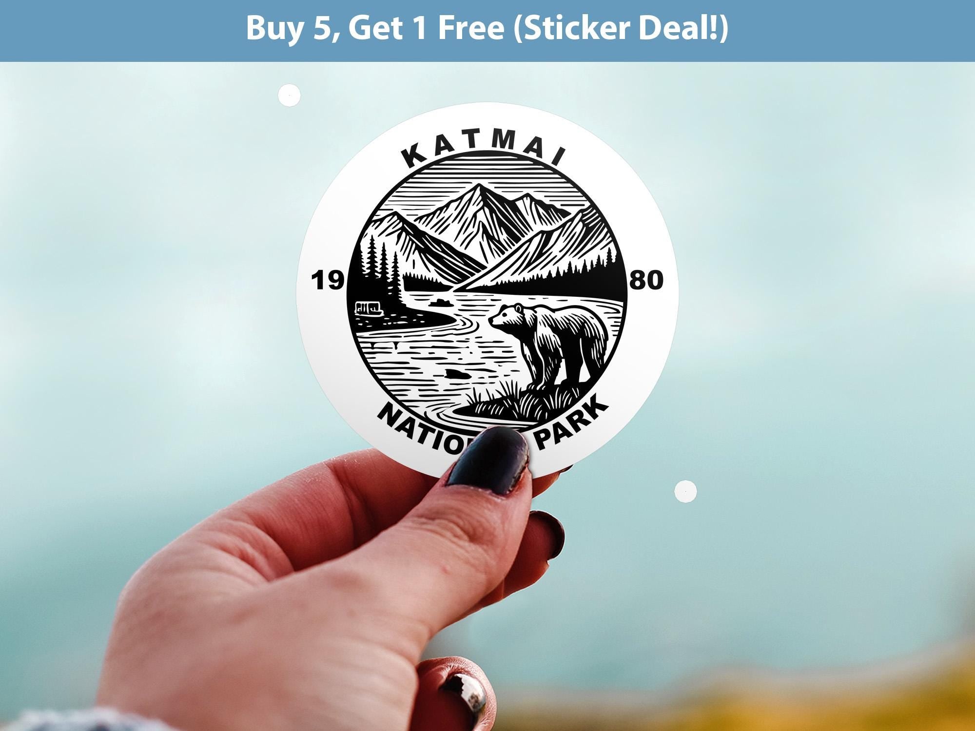 Katmai National Park Sticker, Kiss-Cut Vinyl, Waterproof USA Decal Badge Collection