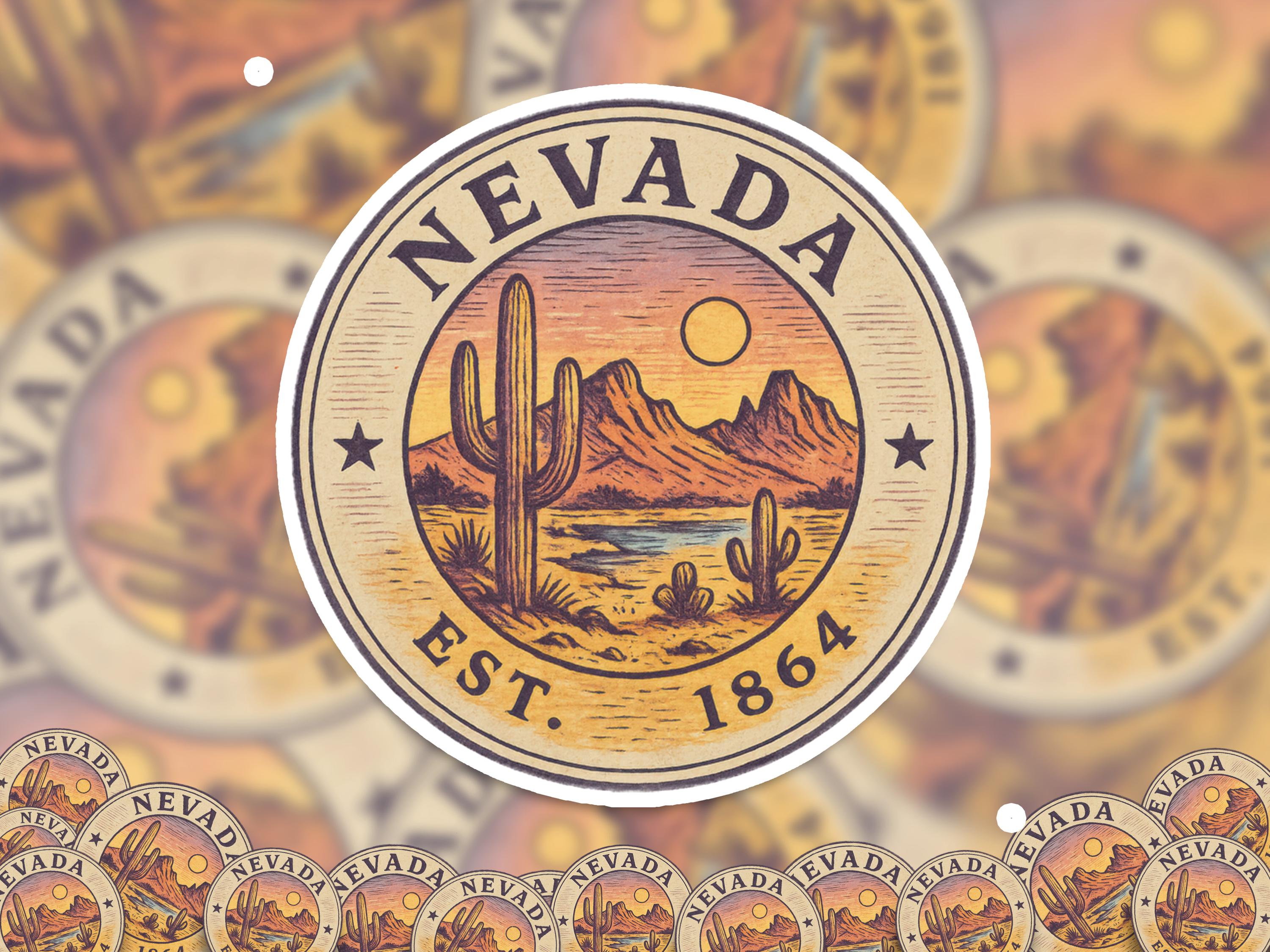 Nevada Sticker, Vintage US States Retro Decal, Waterproof Retro Travel Collection for Laptop Tumbler