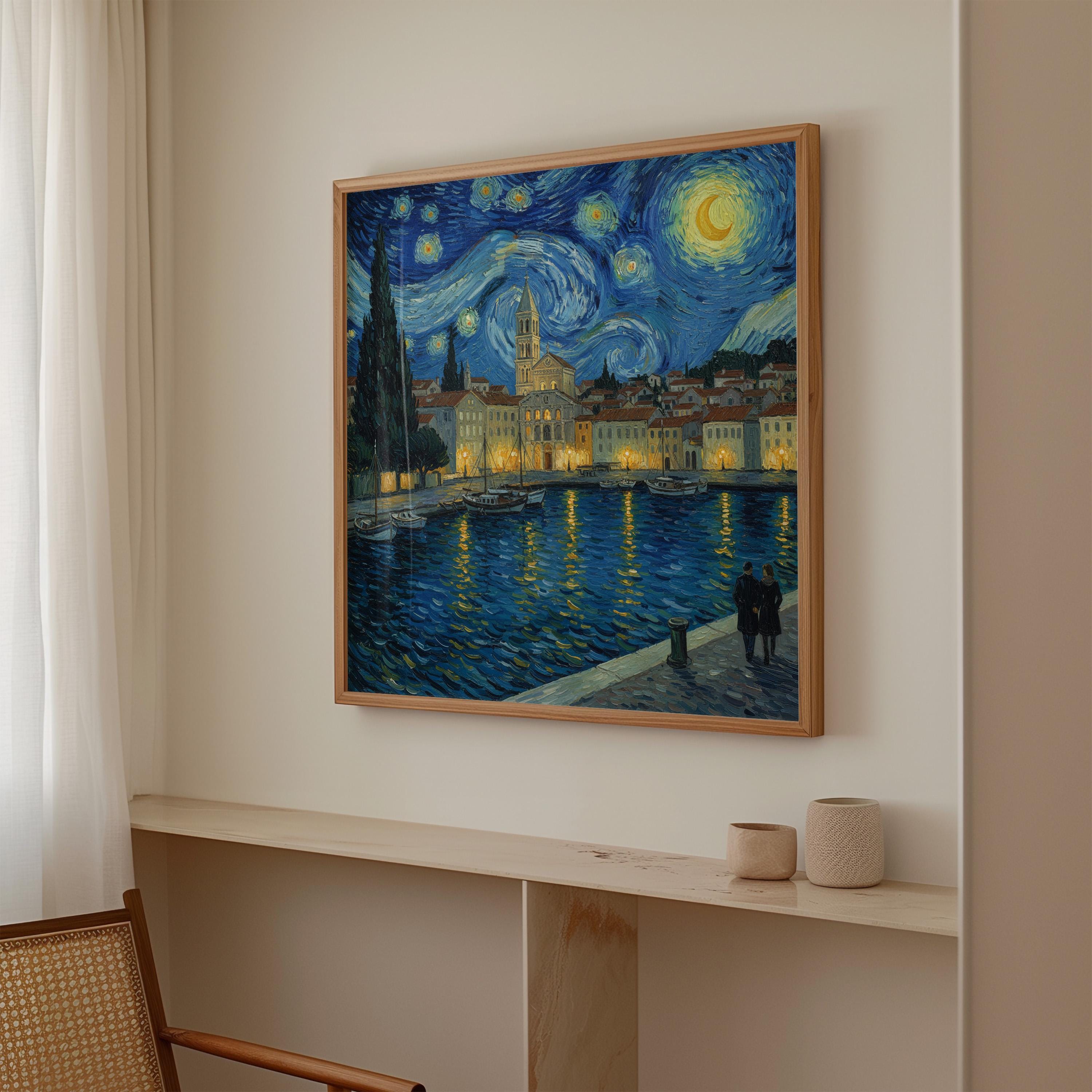 Split Croatia Starry Night Wall Art, Van Gogh Print, Travel Gift Home Decor
