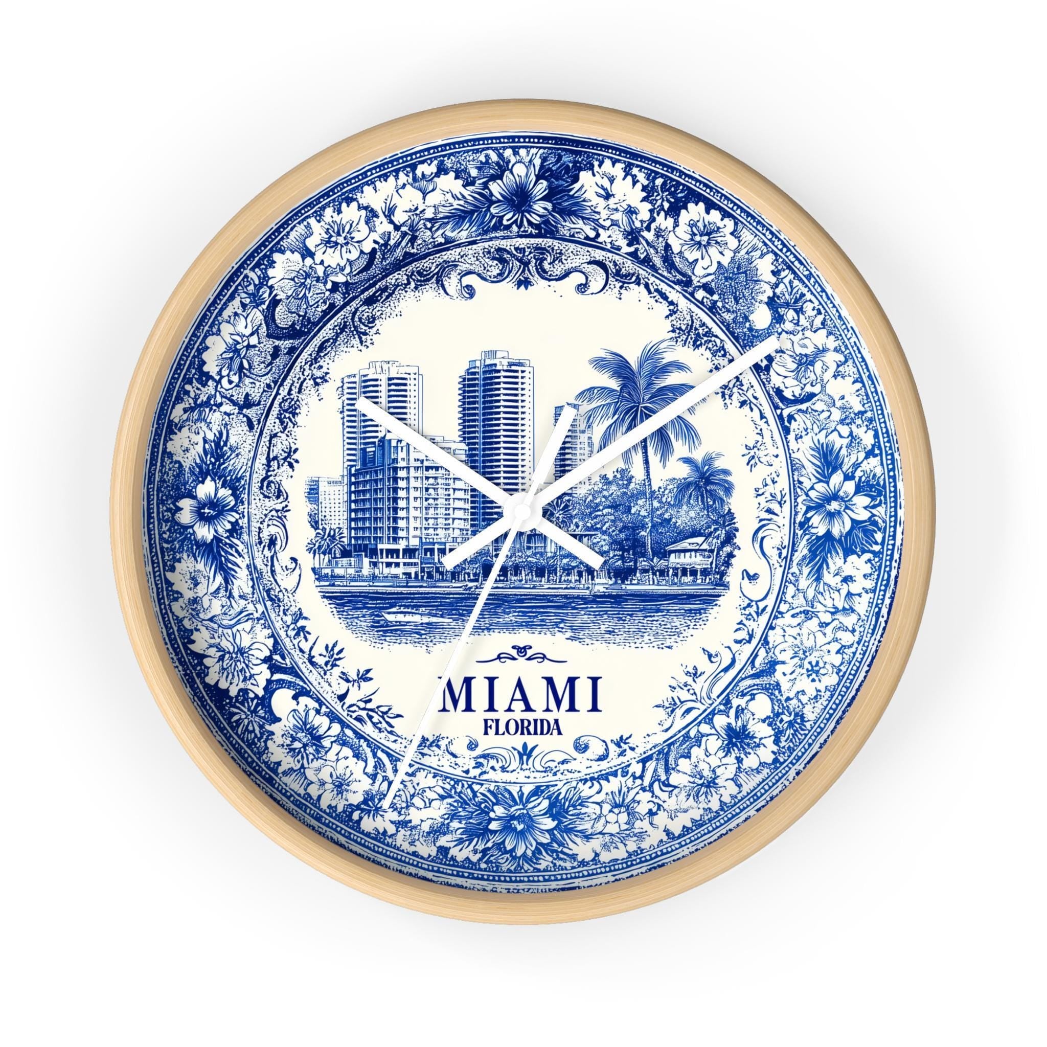 Miami Florida Wall Clock, Delf style Home Decor, Vintage City Travel Keepsake Art