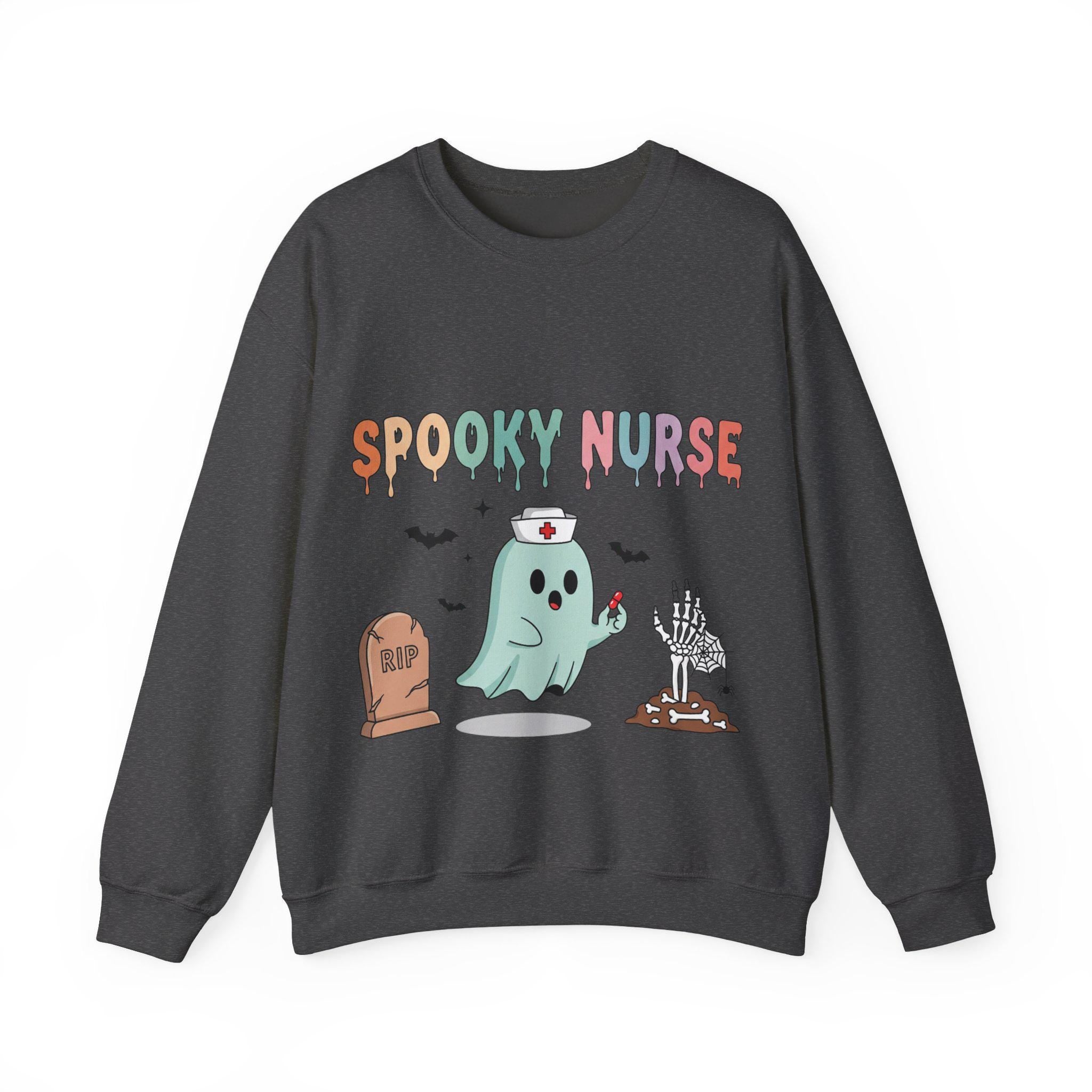 Spooky Nurse Halloween Sweatshirt, Cute Ghost Halloween Gift for Nurse Medical Lab, Nurse Spooky , Nurse Halloween Boo Boo Crew