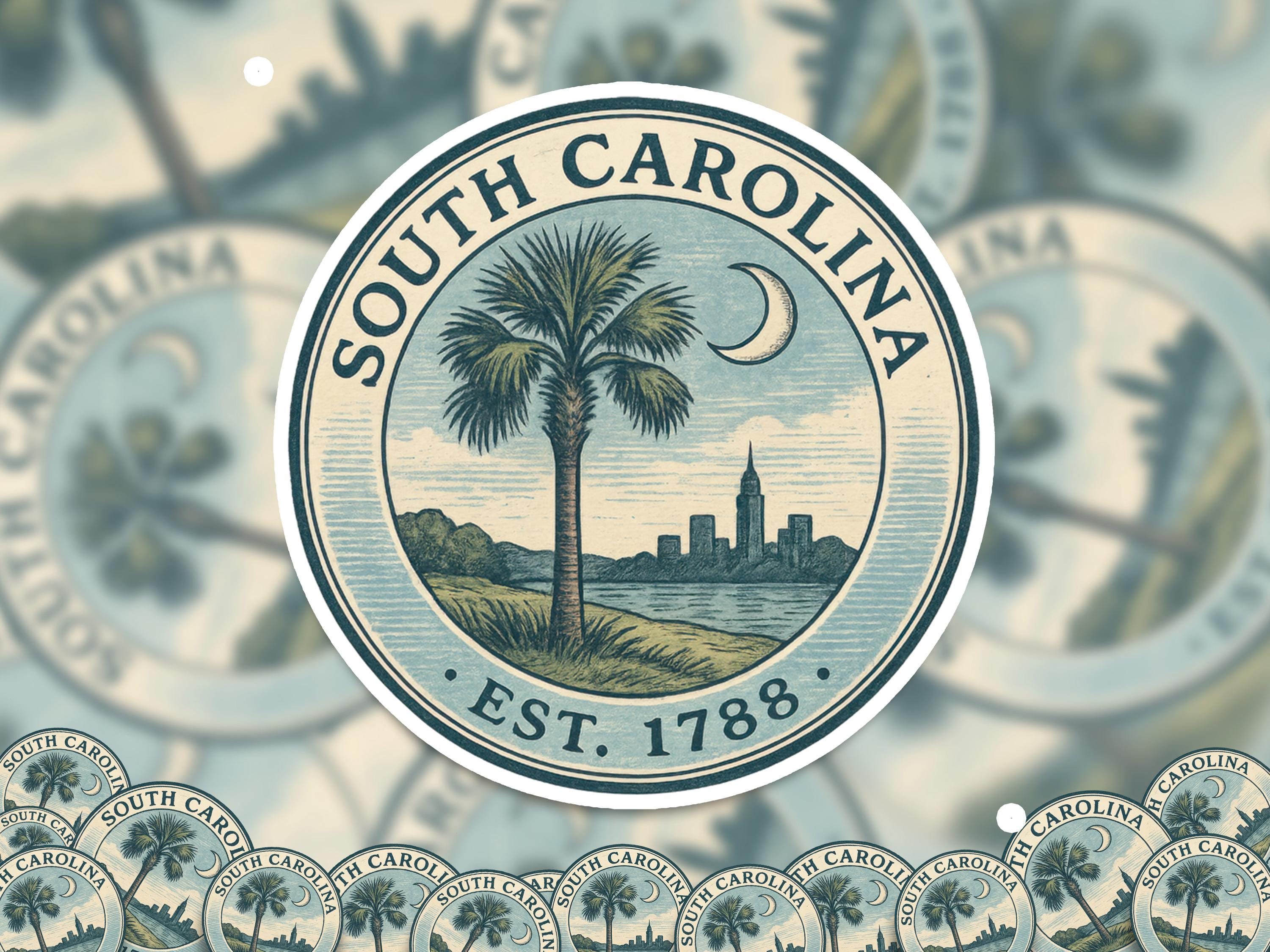 South Carolina Sticker, Vintage US States Retro Decal, Waterproof Retro Travel Collection for Laptop Tumbler