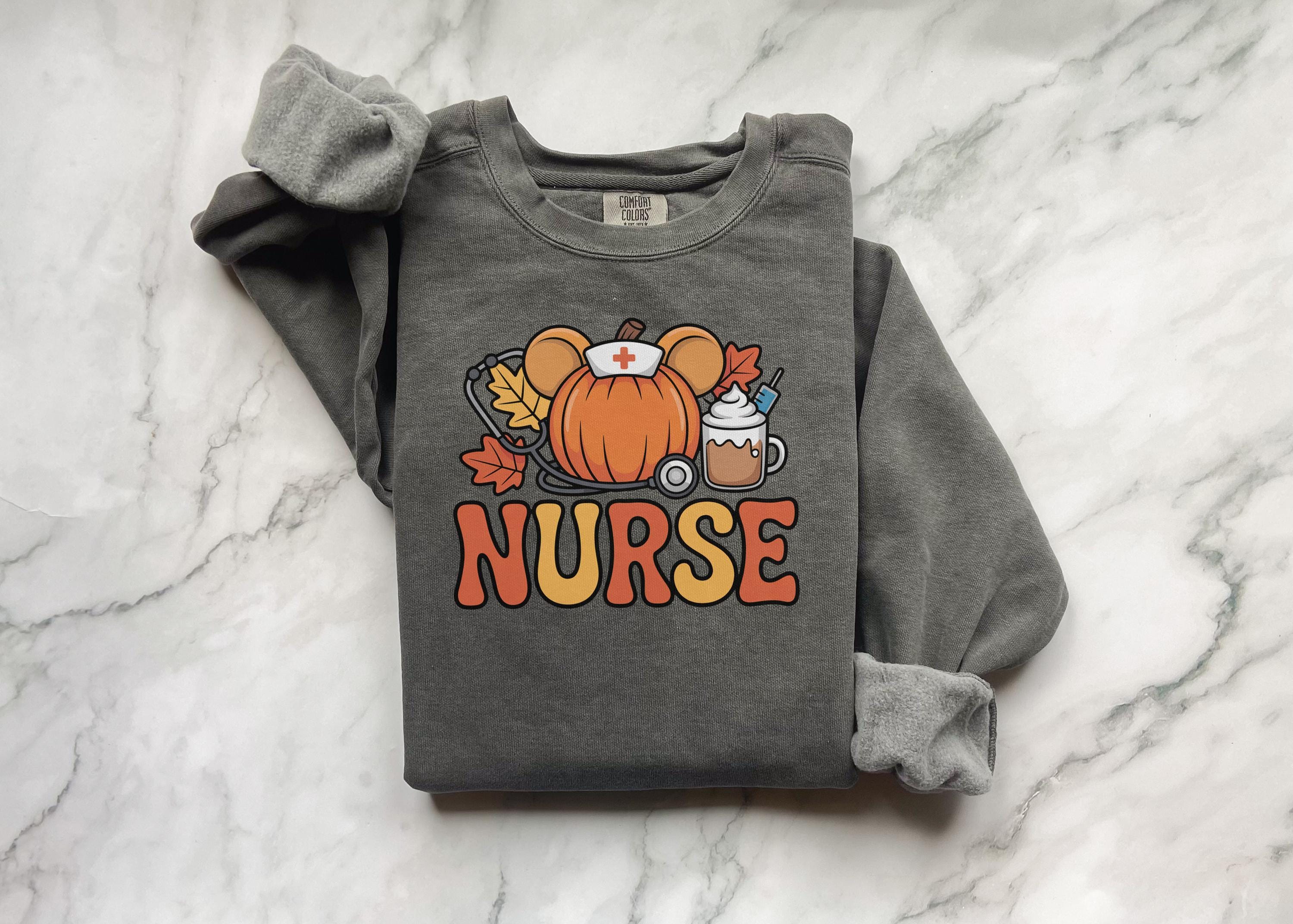 Fall Pumpkin Nurse Sweatshirt, Cute Autumn Nurse Sweatshirt with Leaves pumpkin spice, Gift for Nurse, Medical staff Crewneck