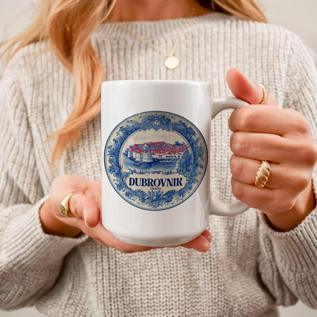 Dubrovnik Croatia Mug, Custom Delft Style cup, Personalized Vintage Travel City Gift