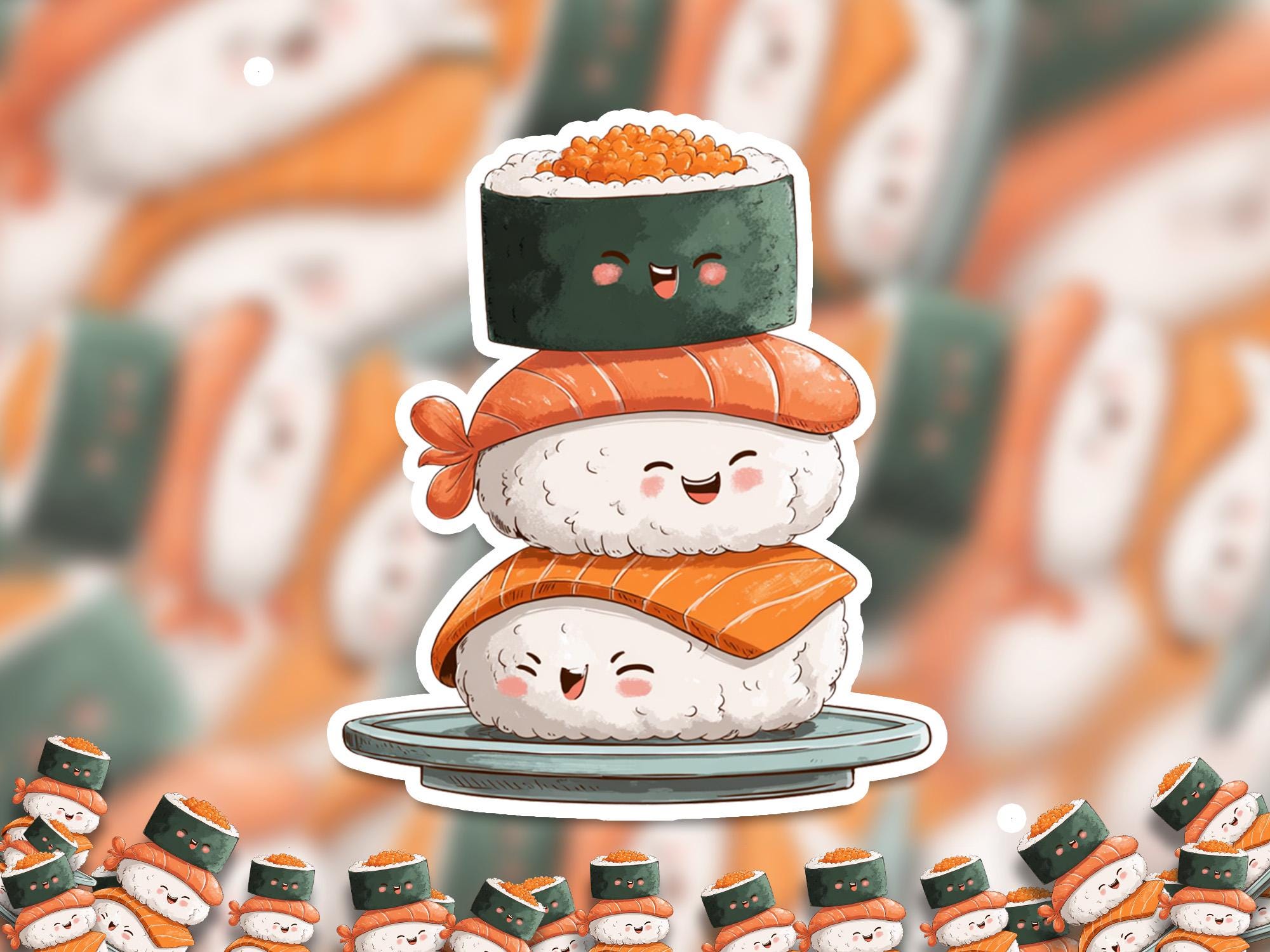Kawaii Sushi Stickers: Waterproof Vinyl Decals for Laptop & Tumbler