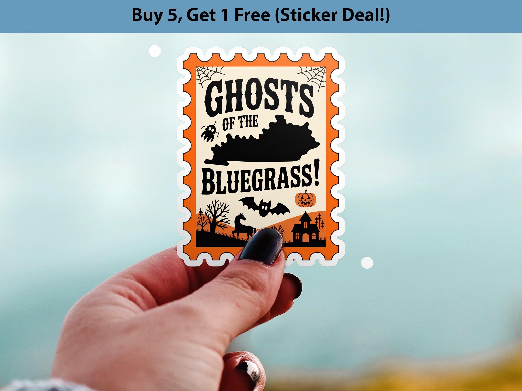 Kentucky Stamp Halloween Sticker, Spooky USA Kiss-Cut Vinyl, Waterproof Decal, United States Travel