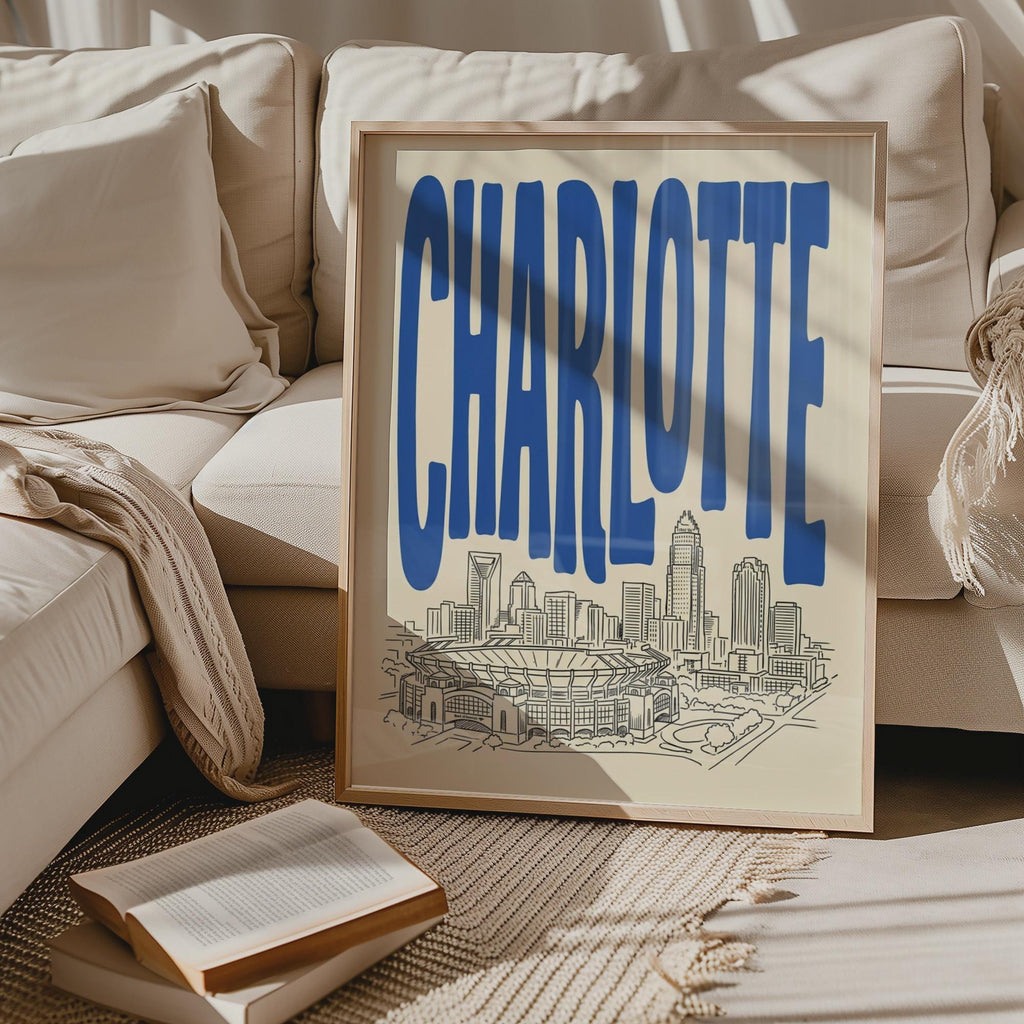 Charlotte North Carolina Skyline Wall Art, Framed Canvas Print