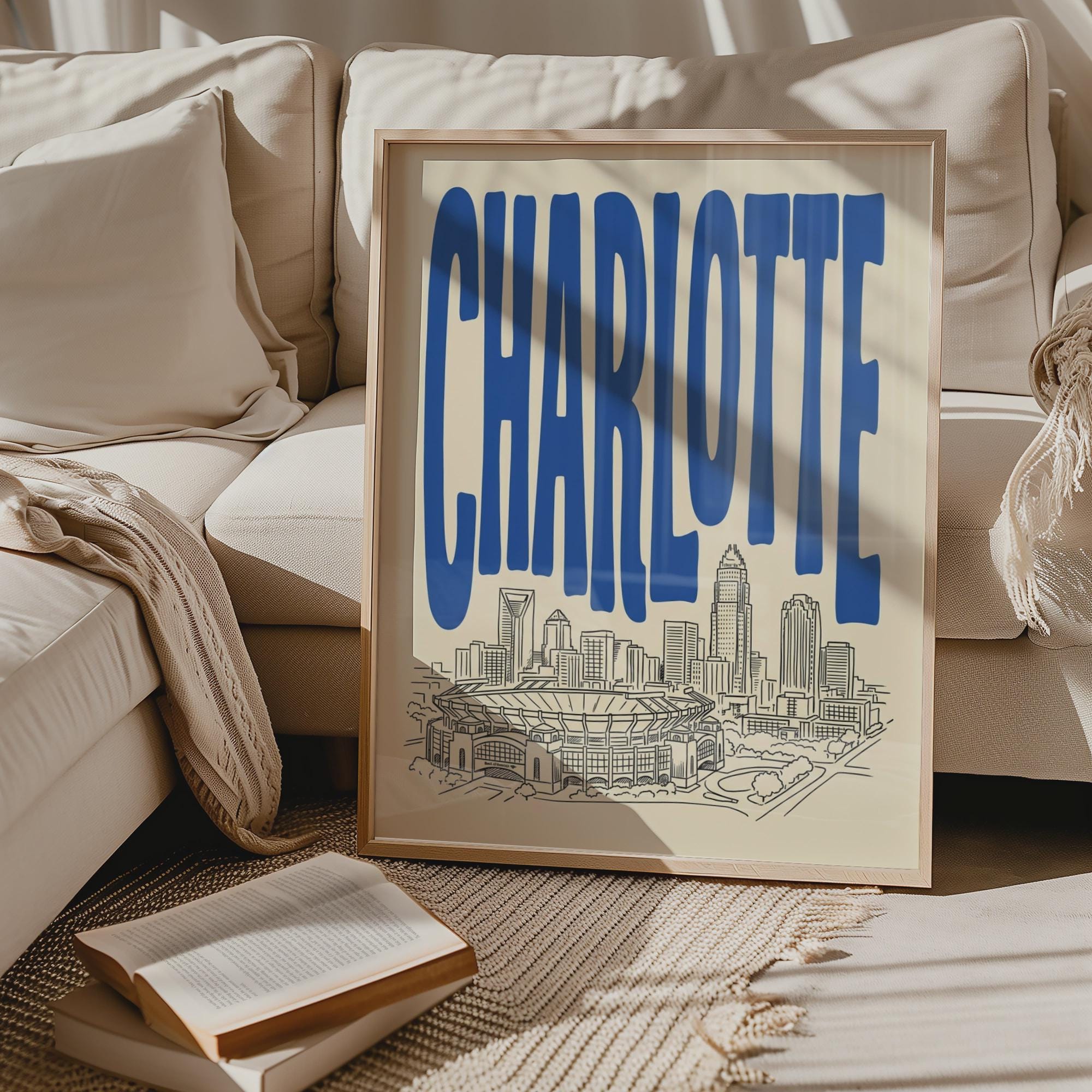 Charlotte North Carolina Skyline Wall Art, Framed Canvas Print