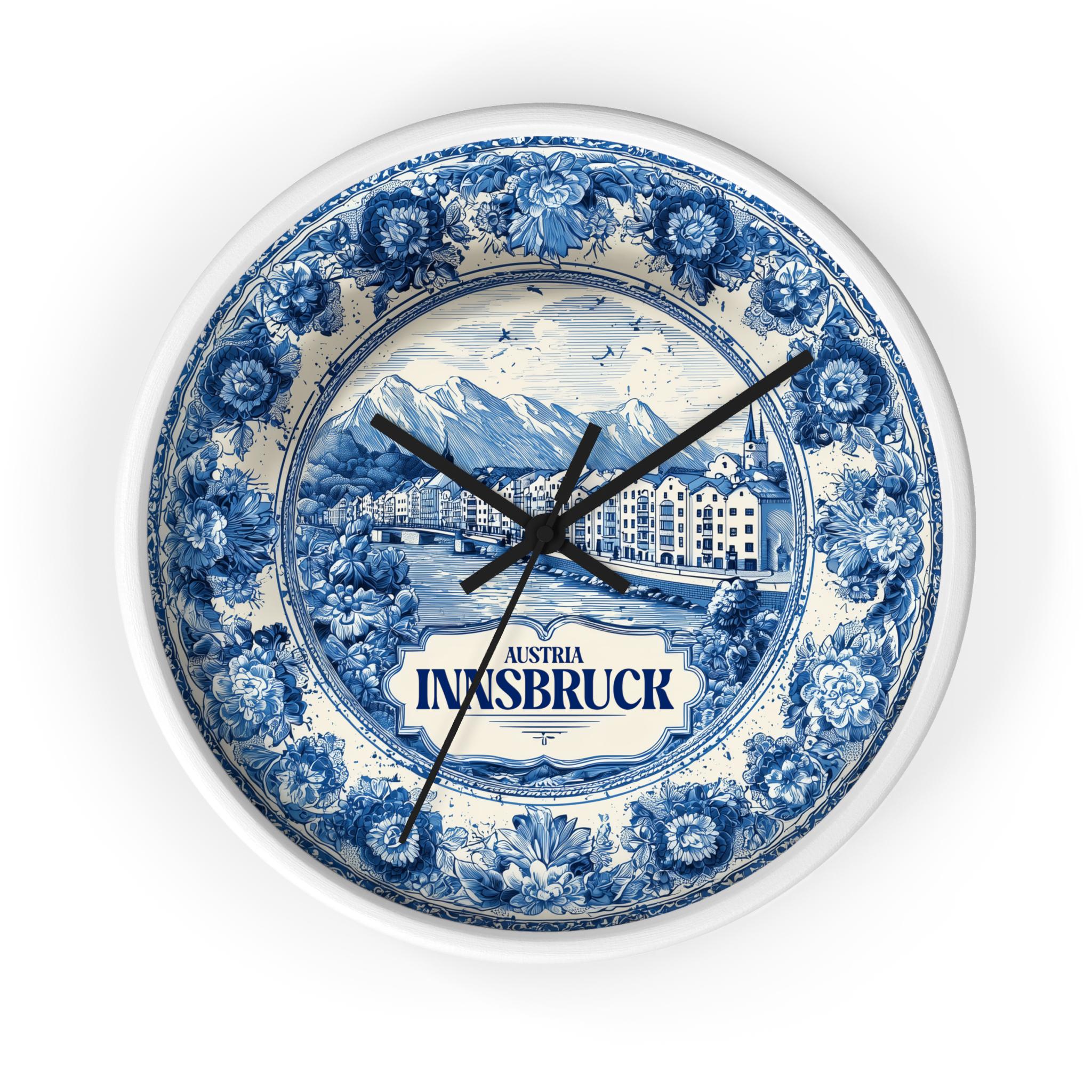 Innsbruck Austria Wall Clock, Delf style Home Decor, Vintage City Travel Keepsake Art