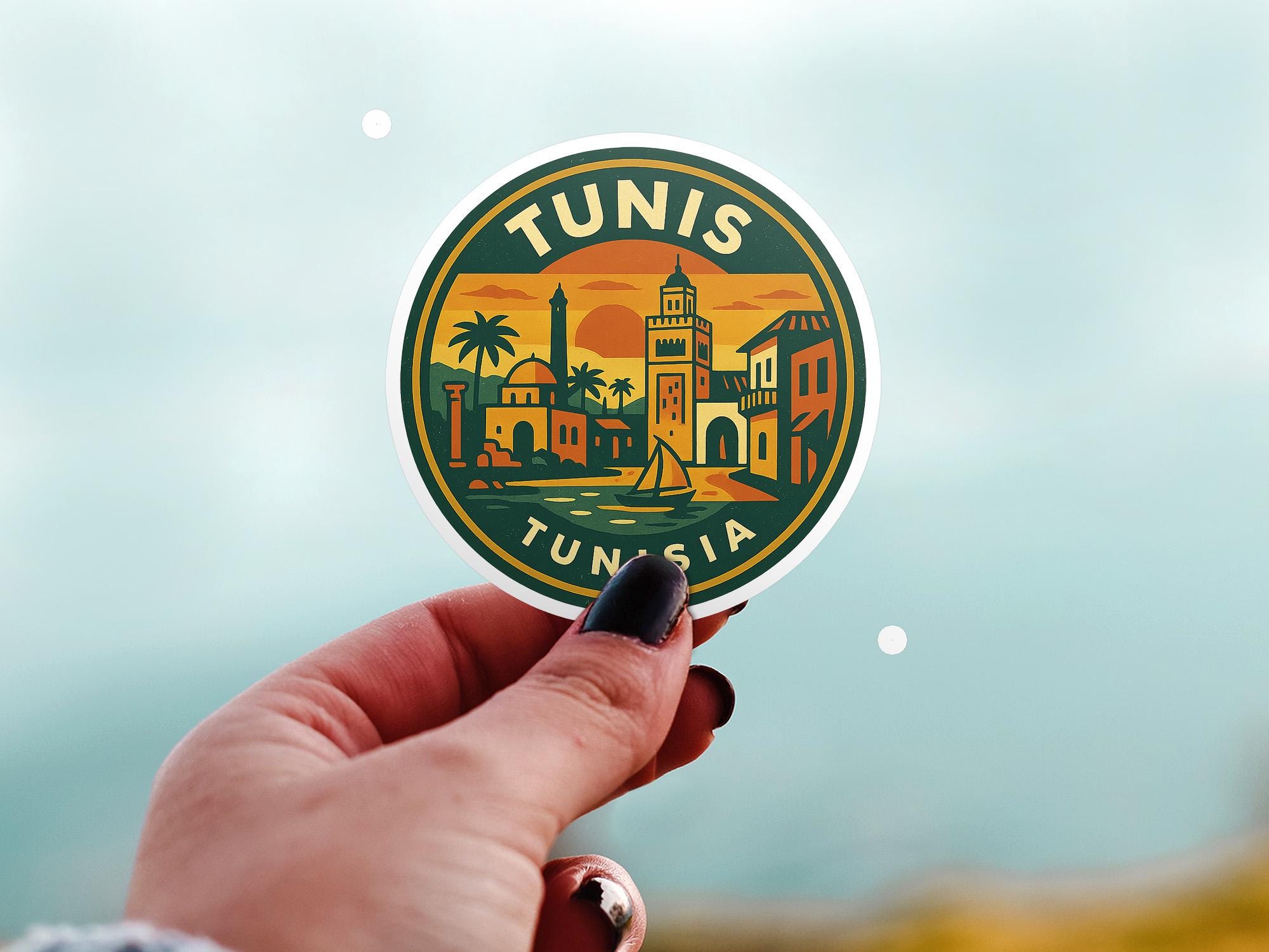 Tunis Tunisia Sticker Kiss-Cut Vinyl, Waterproof Decal, Retro Travel Lover Collection