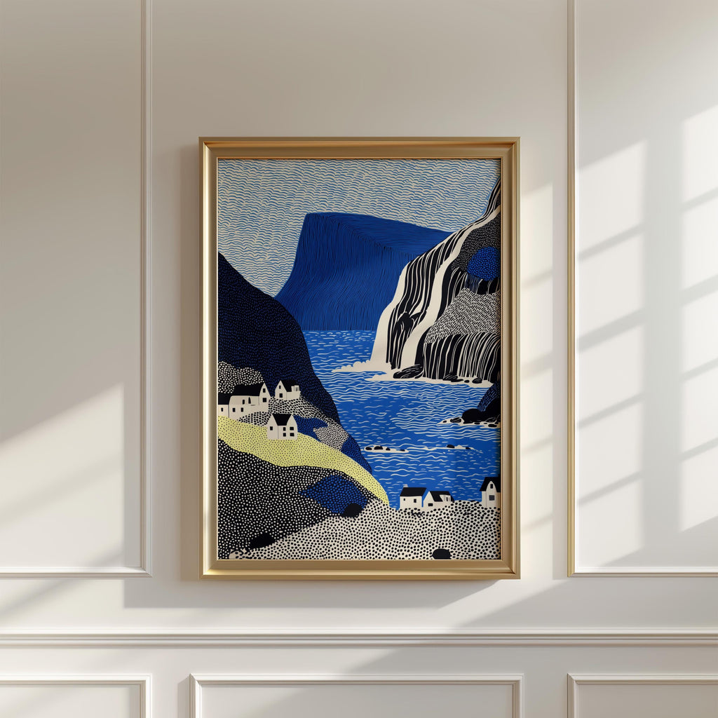 Faroe Islands Wall Art, Scandinavian Landscape Pop Art Modern Print, Poster Travel Gift Canvas