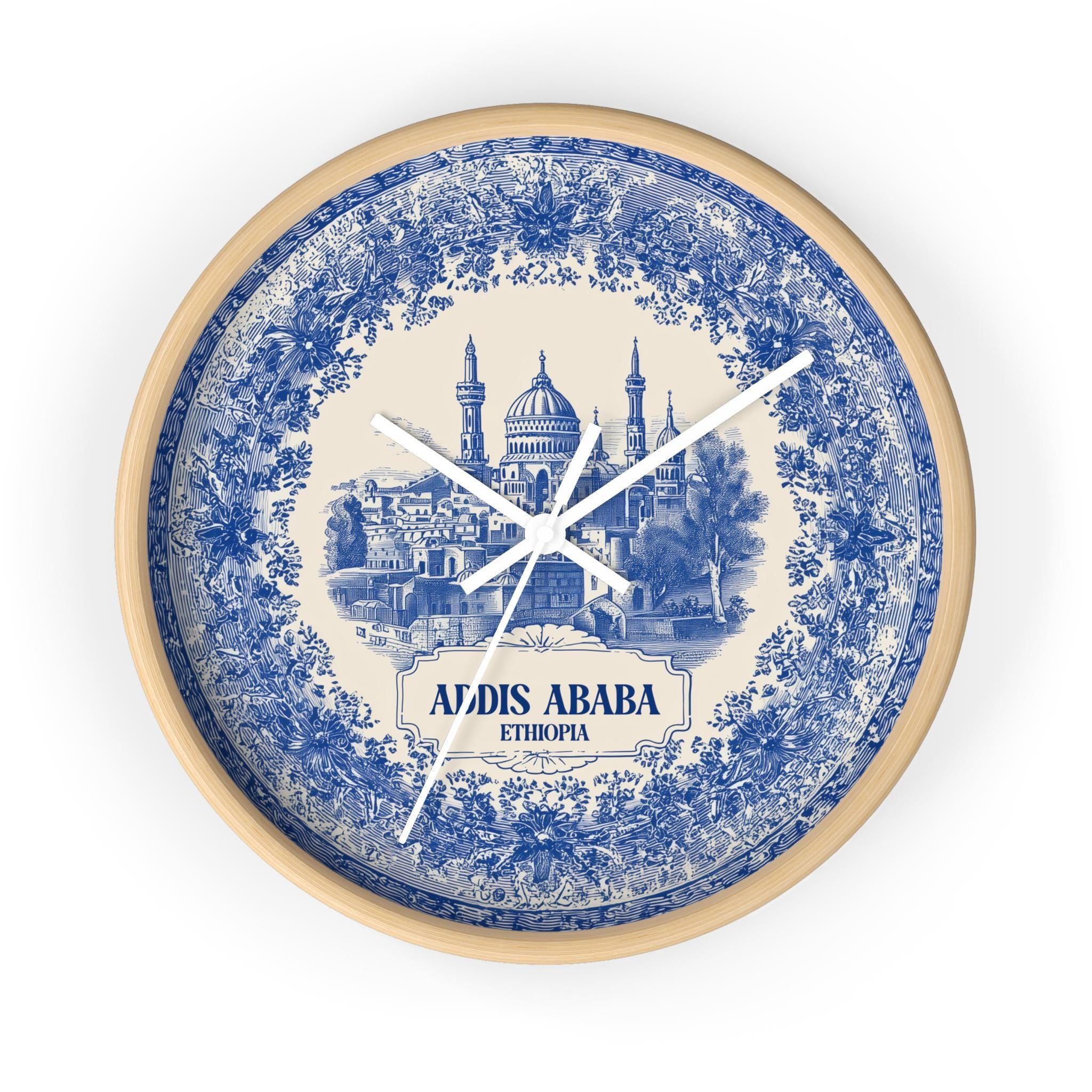 Addis Ababa Ethiopia Wall Clock, Delf style Home Decor, Vintage City Travel Keepsake Art