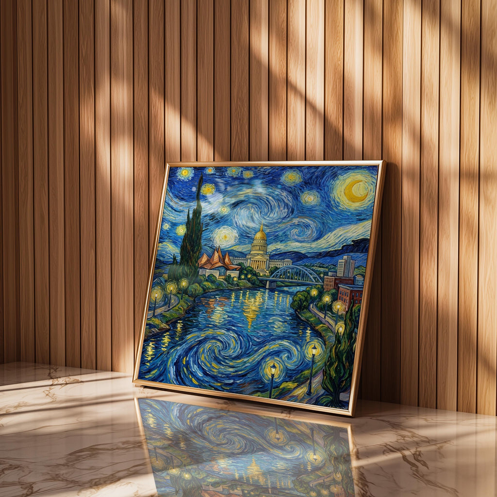 Charleston West Virginia Starry Night Wall Art, Van Gogh Print, Travel Gift Home Decor
