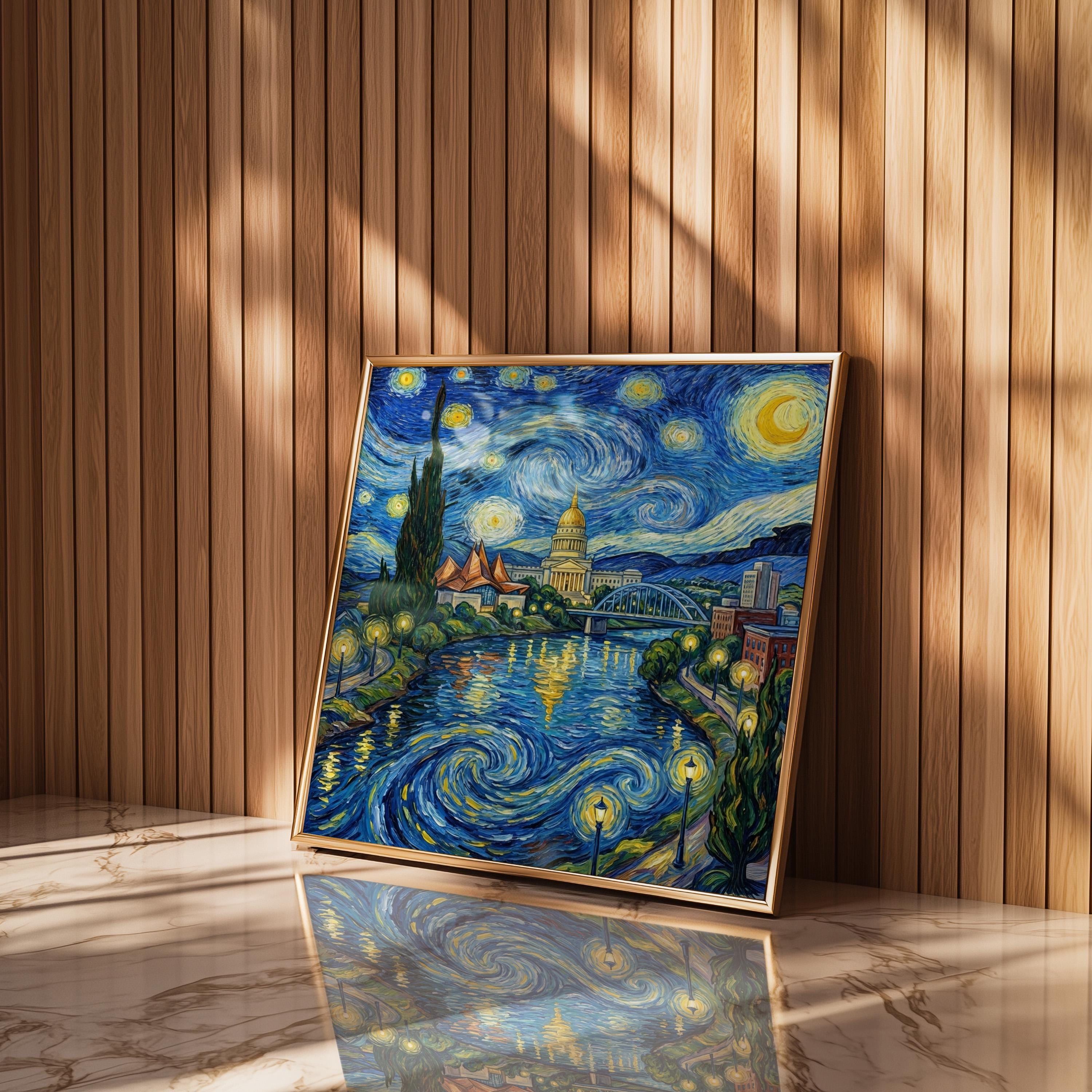 Charleston West Virginia Starry Night Wall Art, Van Gogh Print, Travel Gift Home Decor