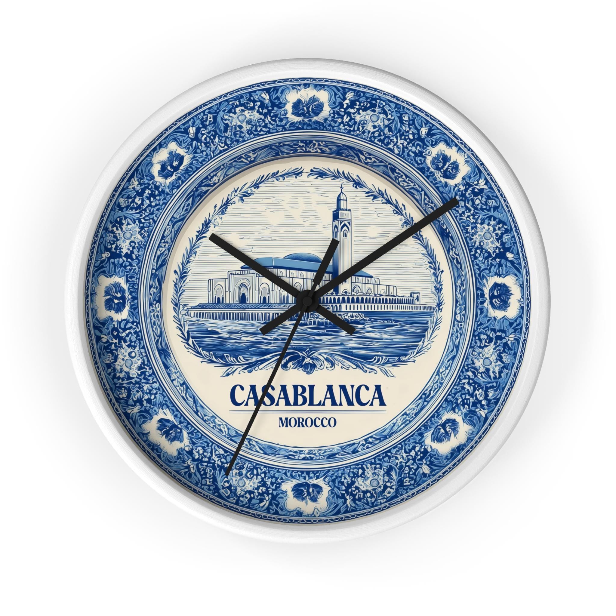 Casablanca Morocco Wall Clock, Delf style Home Decor, Vintage City Travel Keepsake Art