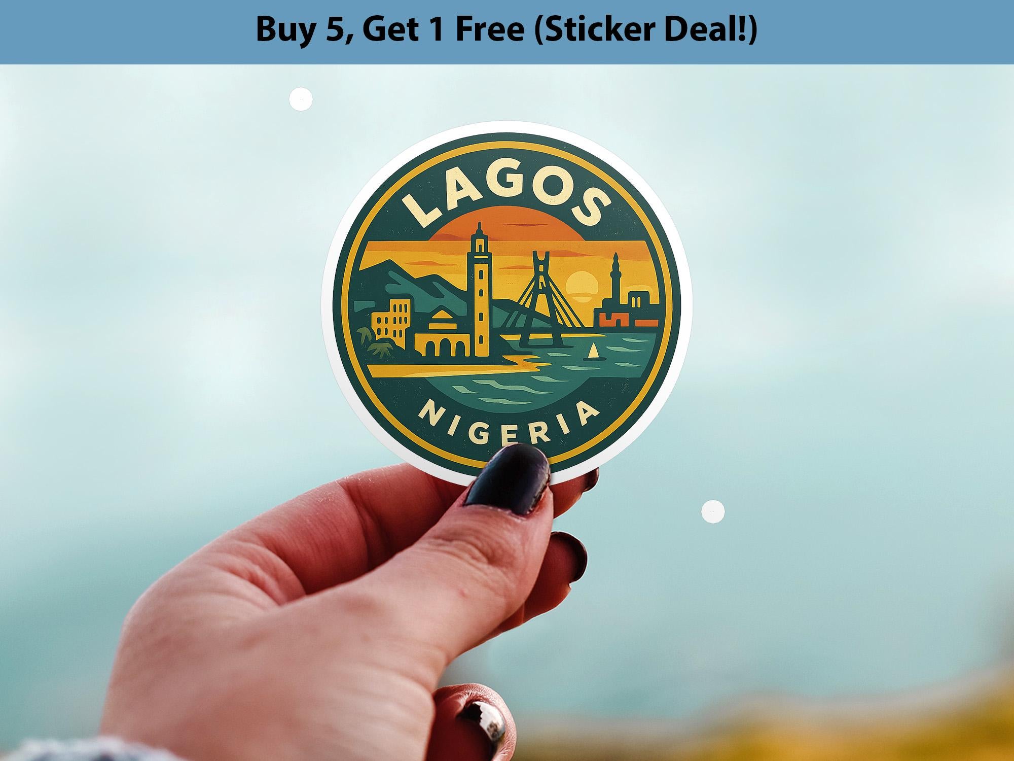 Lagos Nigeria Sticker Kiss-Cut Vinyl, Waterproof Decal, Retro Travel Lover Collection