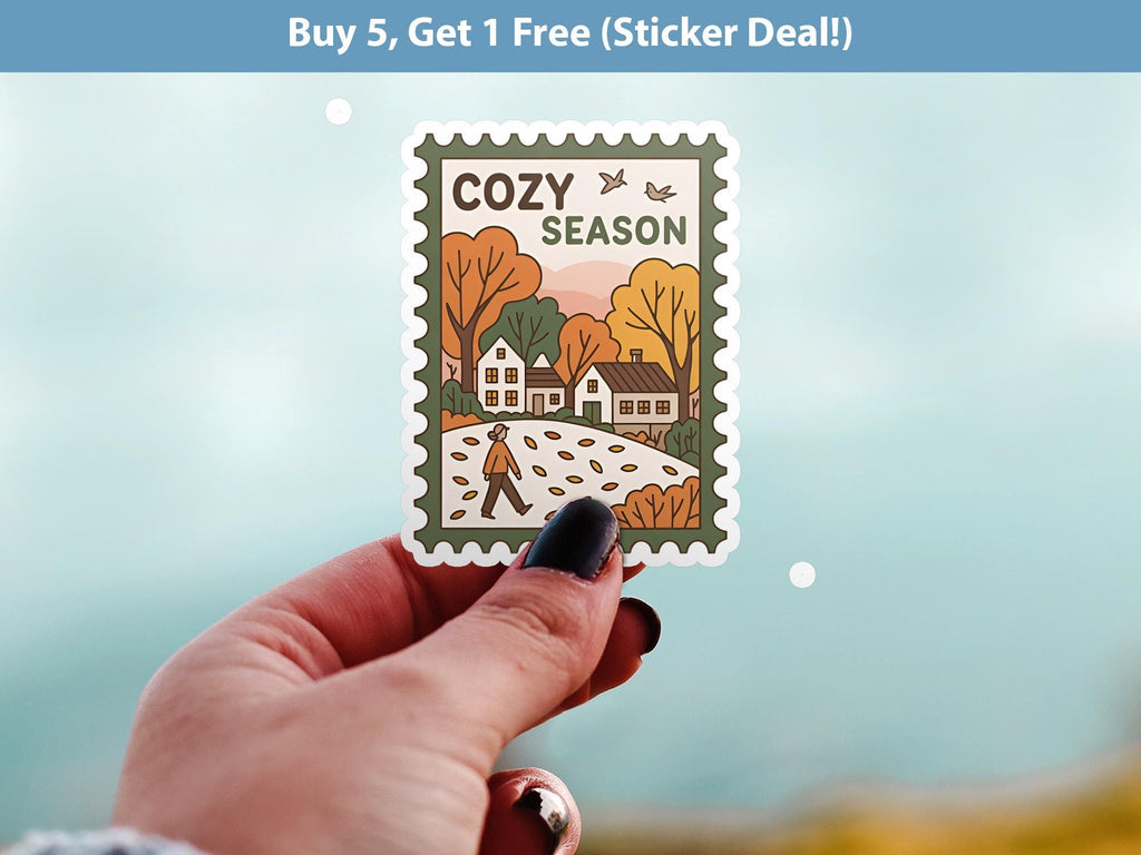 Cozy Season Stamp Stamp Sticker, Spooky Halloween Waterproof Decal for tumbler, kindle