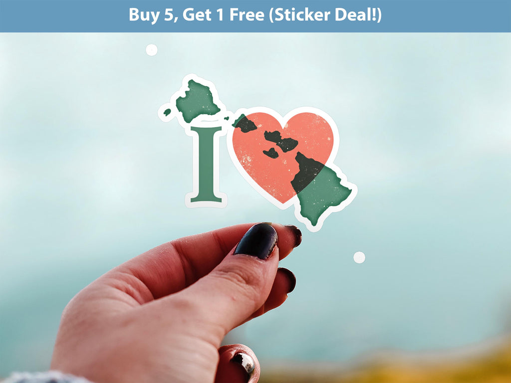 I love Hawaii Sticker, Vintage US States Vinyl Decal, Waterproof Decal, Retro Travel Collection