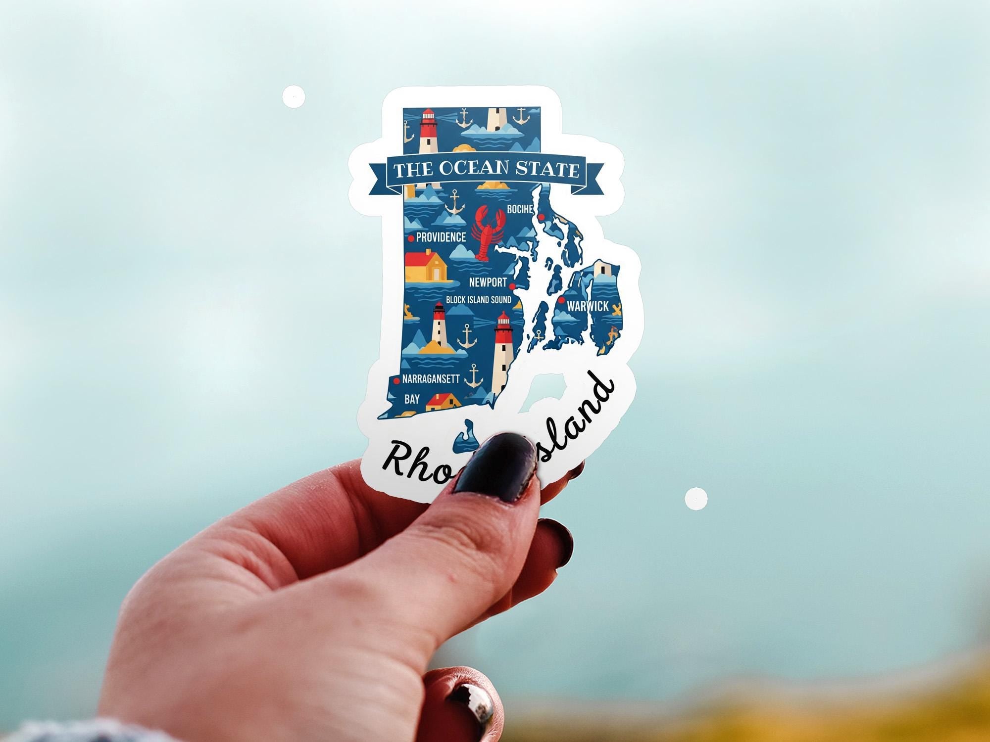 Rhode Island State Sticker, USA Kiss-Cut Vinyl, Landmark Waterproof Decal, United States Travel Collection