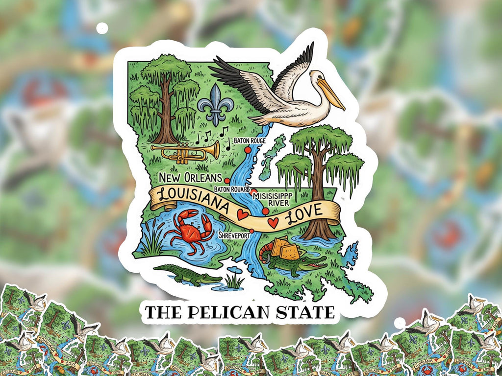 Louisiana State Sticker, USA Kiss-Cut Vinyl, Landmark Waterproof Decal, United States Travel Collection