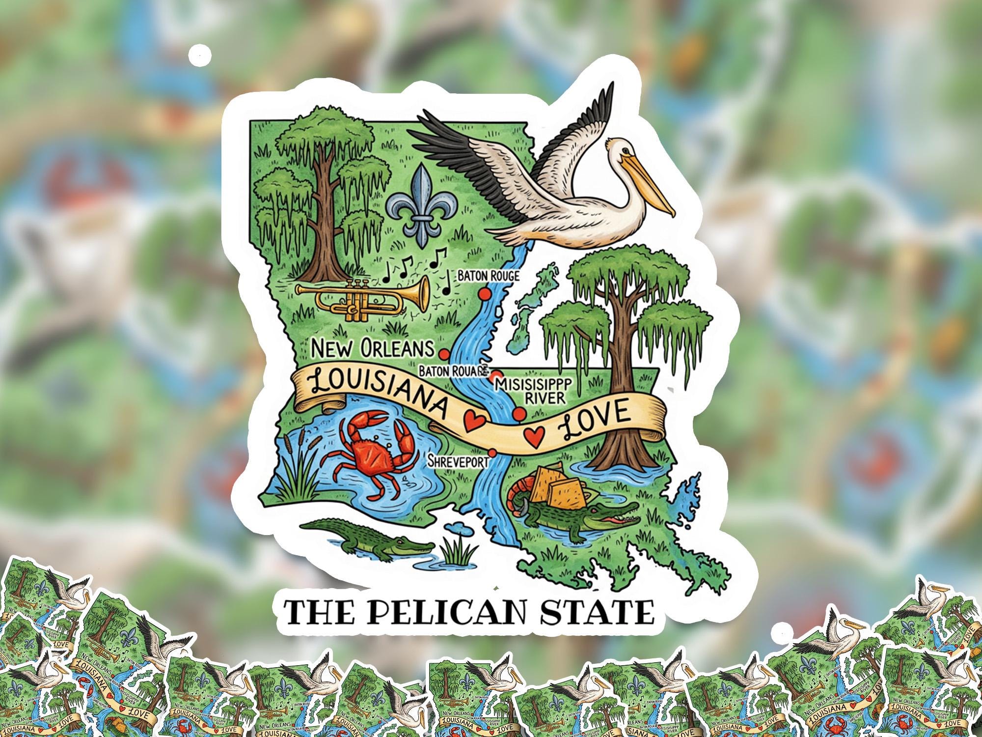 Louisiana State Sticker, USA Kiss-Cut Vinyl, Landmark Waterproof Decal, United States Travel Collection