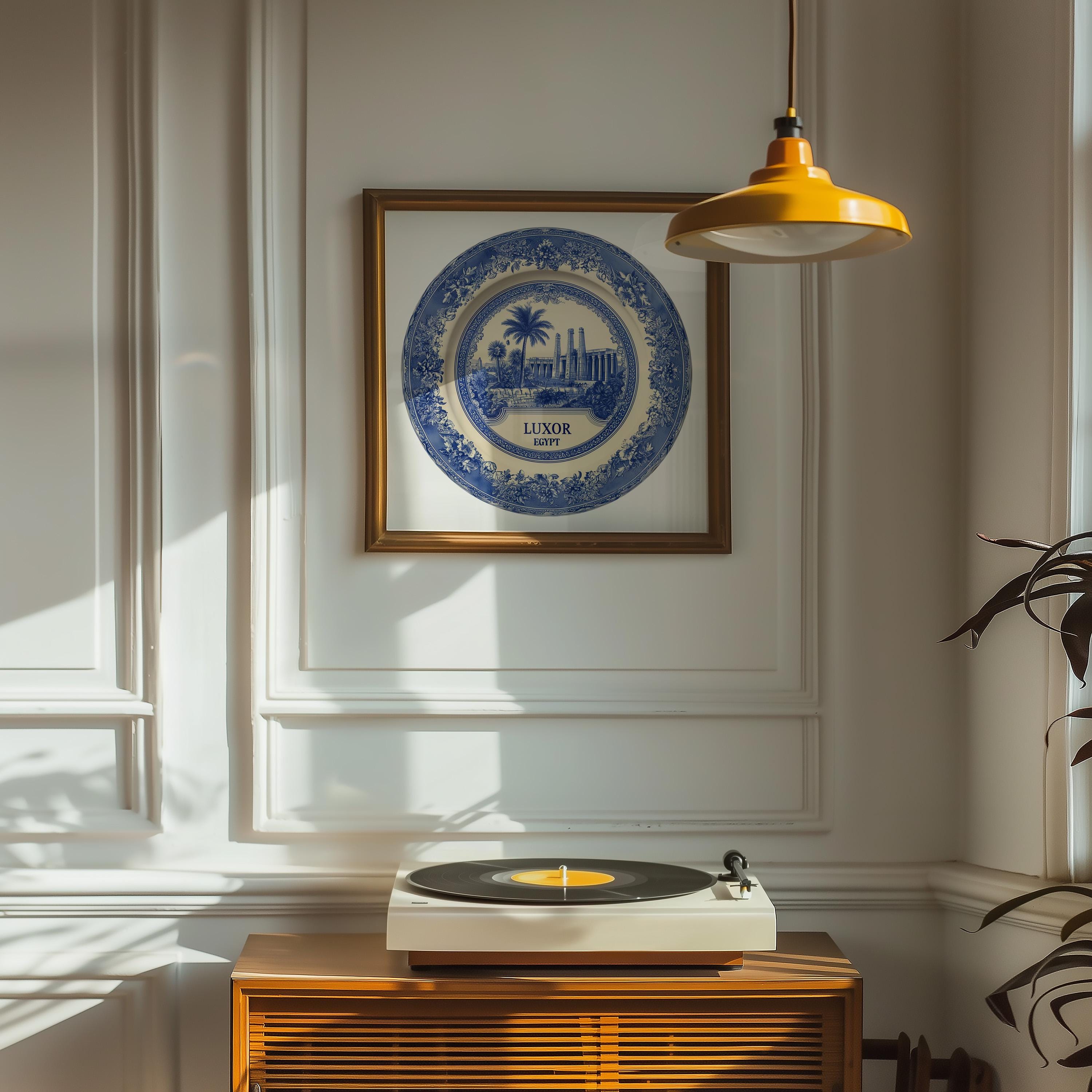 Luxor Egypt Wall Art, Vintage Delft Blue Poster, City Print, Travel Home Decor