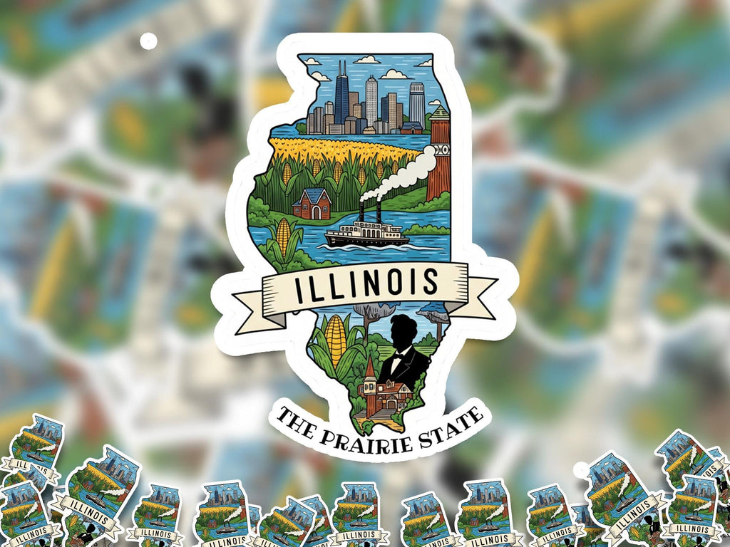Illinois State Sticker, USA Kiss-Cut Vinyl, Landmark Waterproof Decal, United States Travel Collection