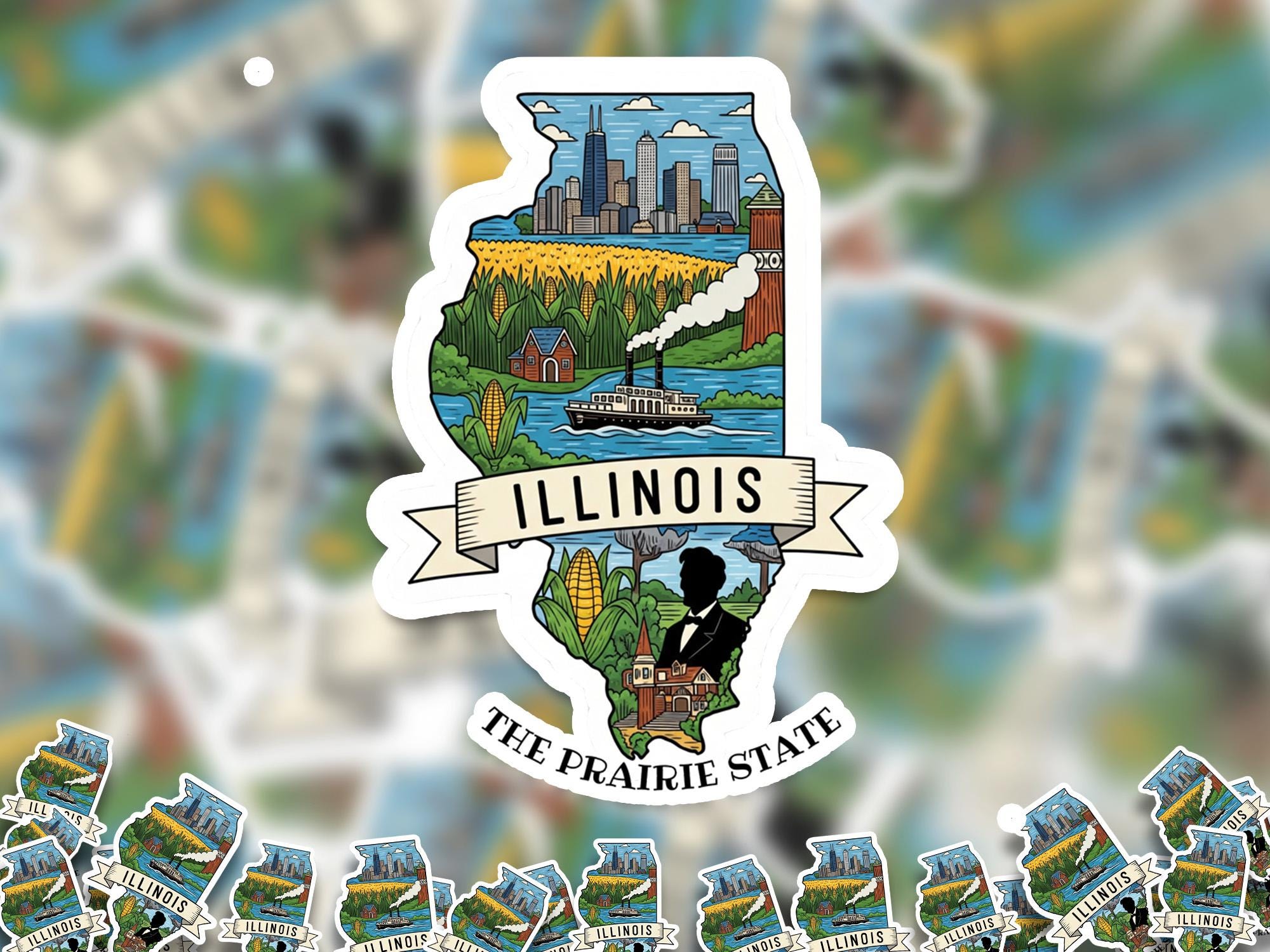 Illinois State Sticker, USA Kiss-Cut Vinyl, Landmark Waterproof Decal, United States Travel Collection