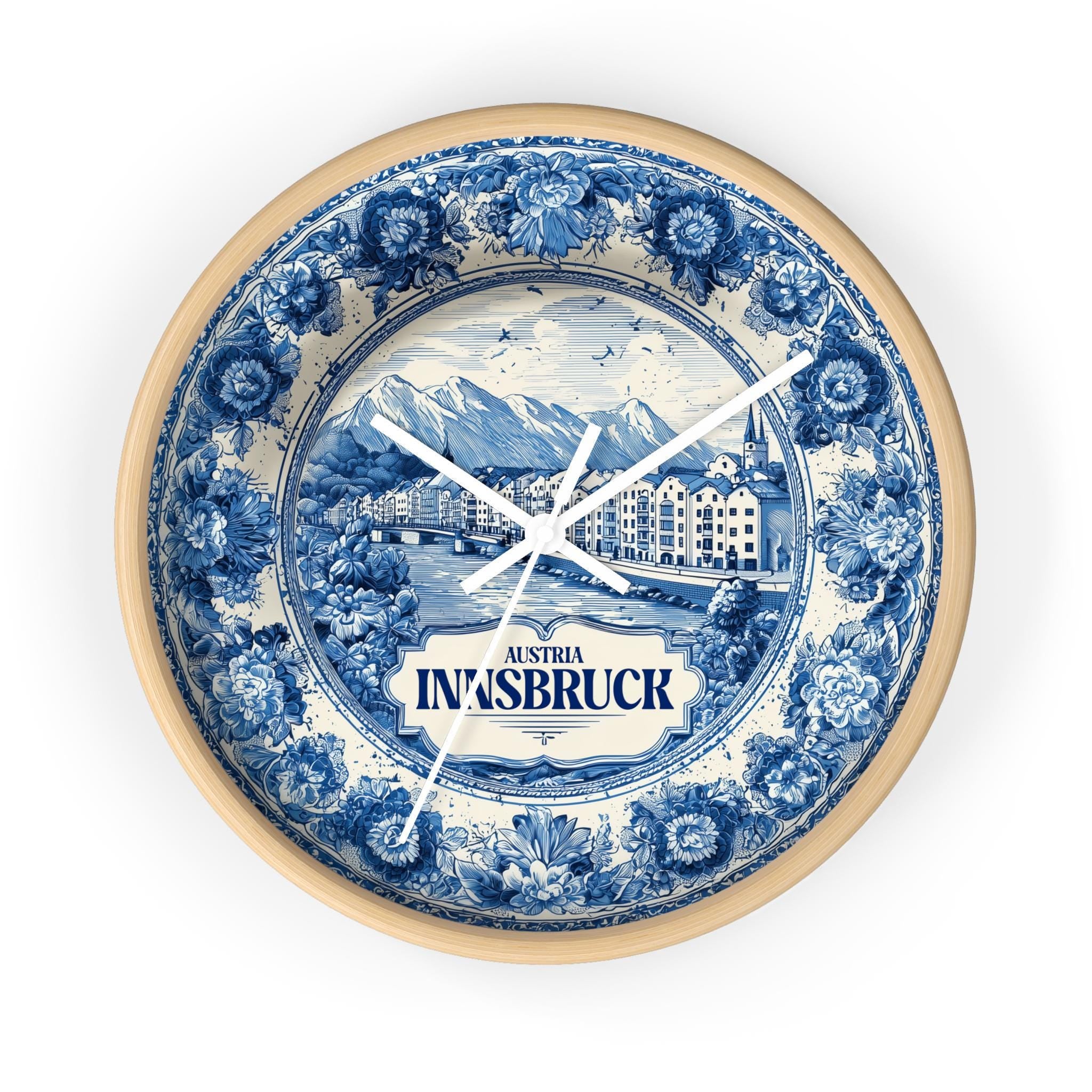 Innsbruck Austria Wall Clock, Delf style Home Decor, Vintage City Travel Keepsake Art