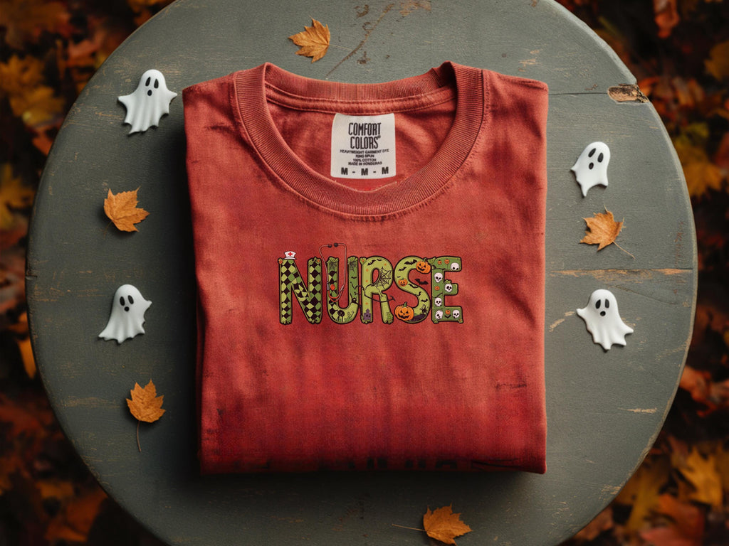 Retro Zombie Halloween Nurse Sweatshirt, Letters RN Shirt, Spooky Green Cute Nurse Jumper, Funny Nursing Halloween Gift for Nurse RN