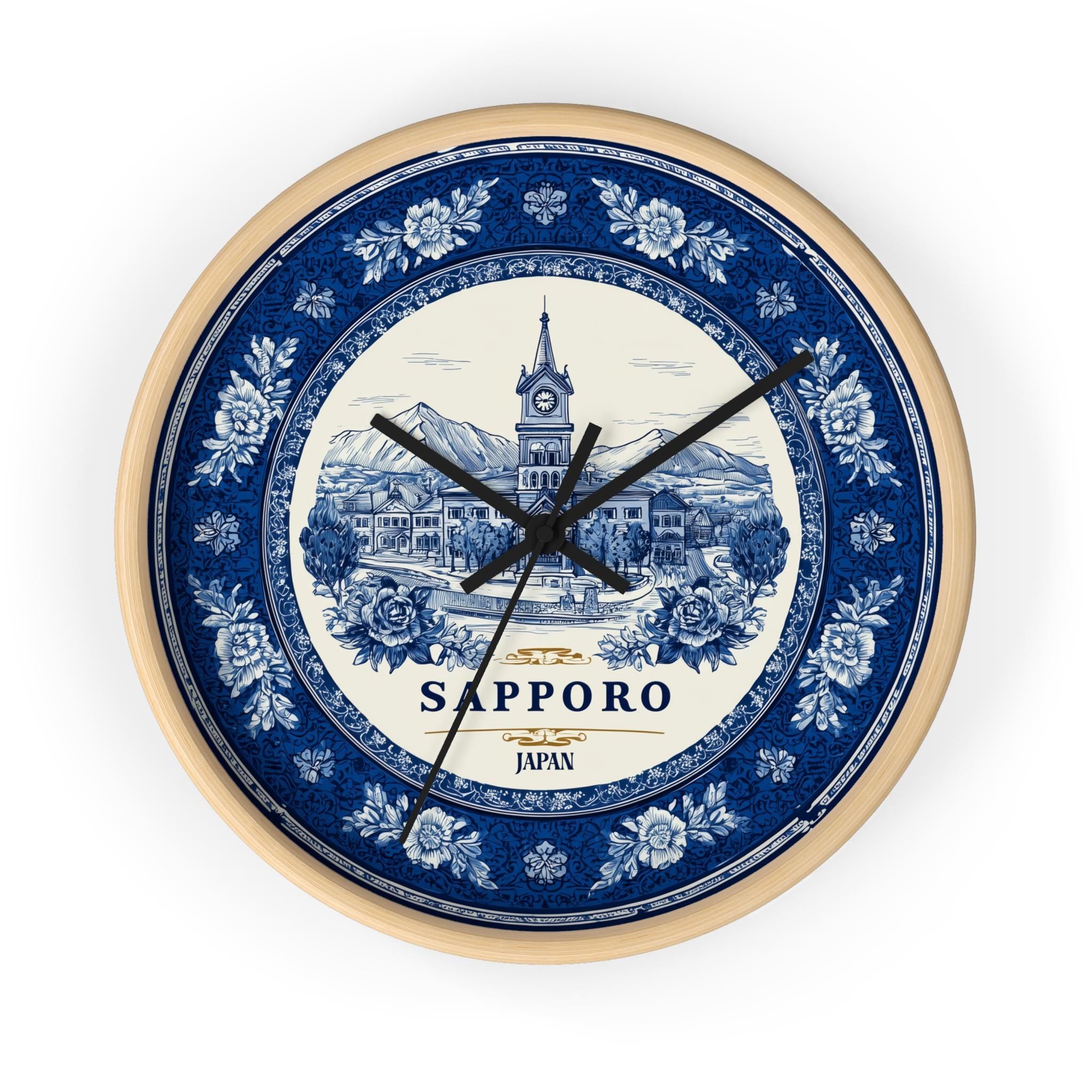 Sapporo Japan Wall Clock, Delf style Home Decor, Vintage City Travel Keepsake Art