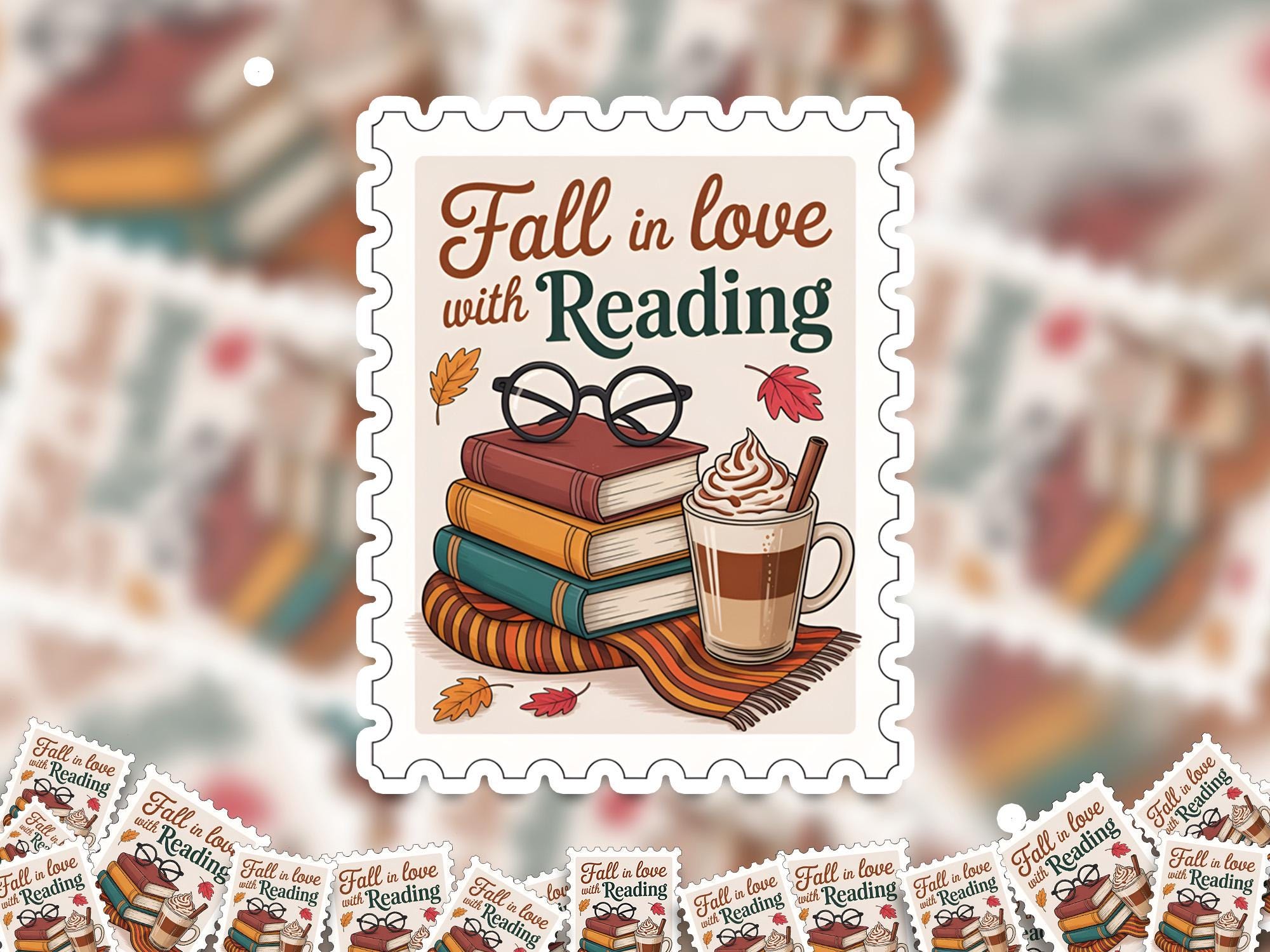 Fall in Love with Reading Stamp Sticker, Spooky Halloween Waterproof Decal for tumbler, kindle