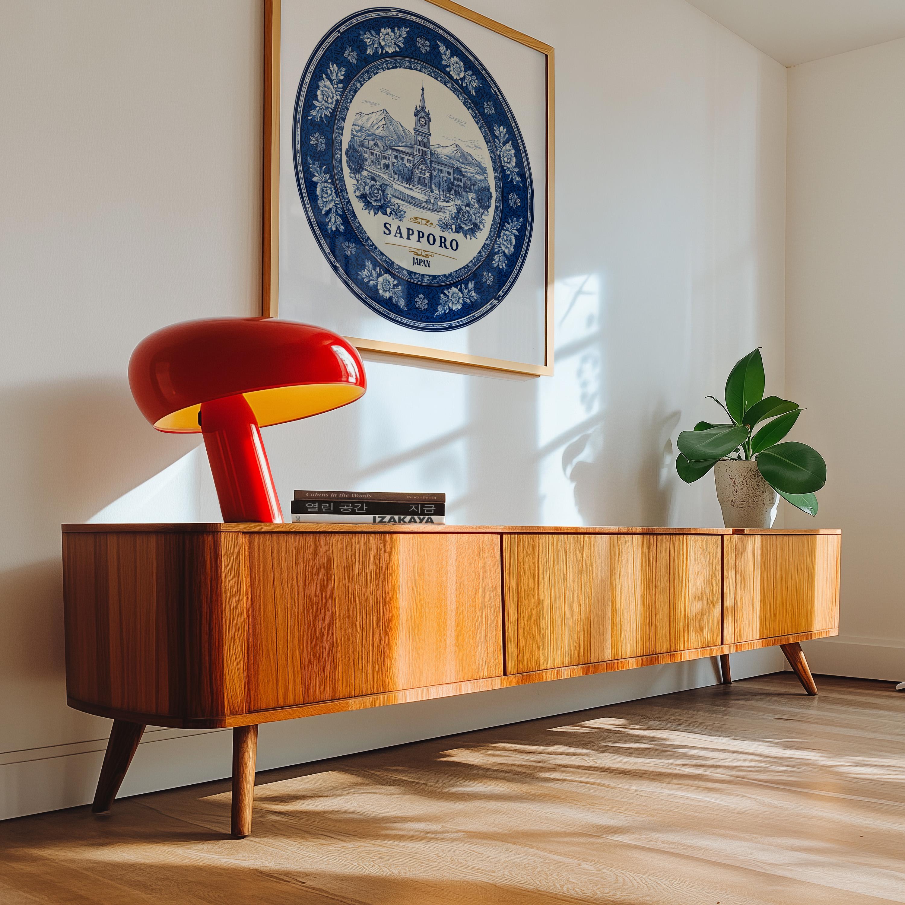 Sapporo Japan Wall Art, Vintage Delft Blue Poster, City Print, Travel Home Decor