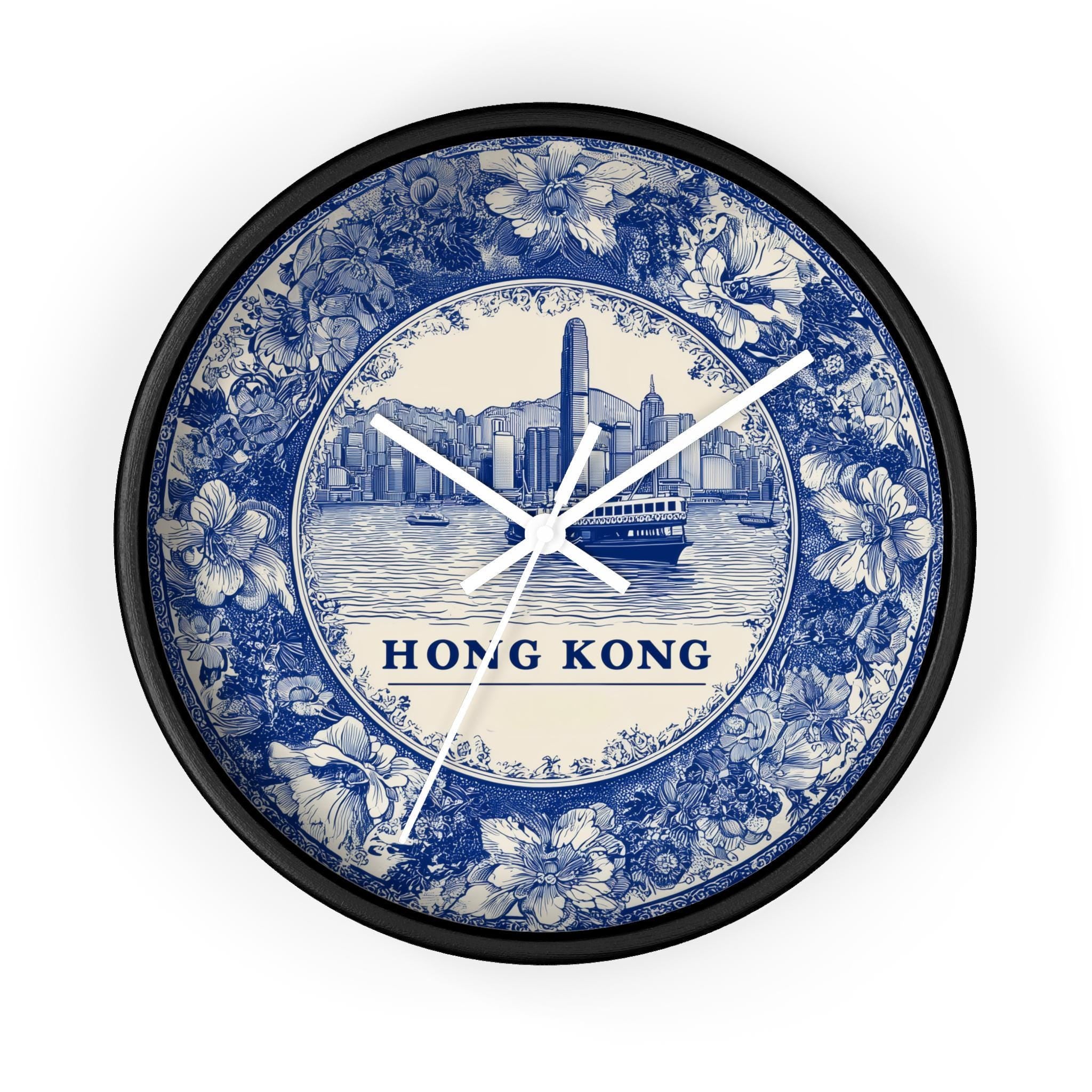 Hong Kong Wall Clock, Delf style Home Decor, Vintage City Travel Keepsake Art
