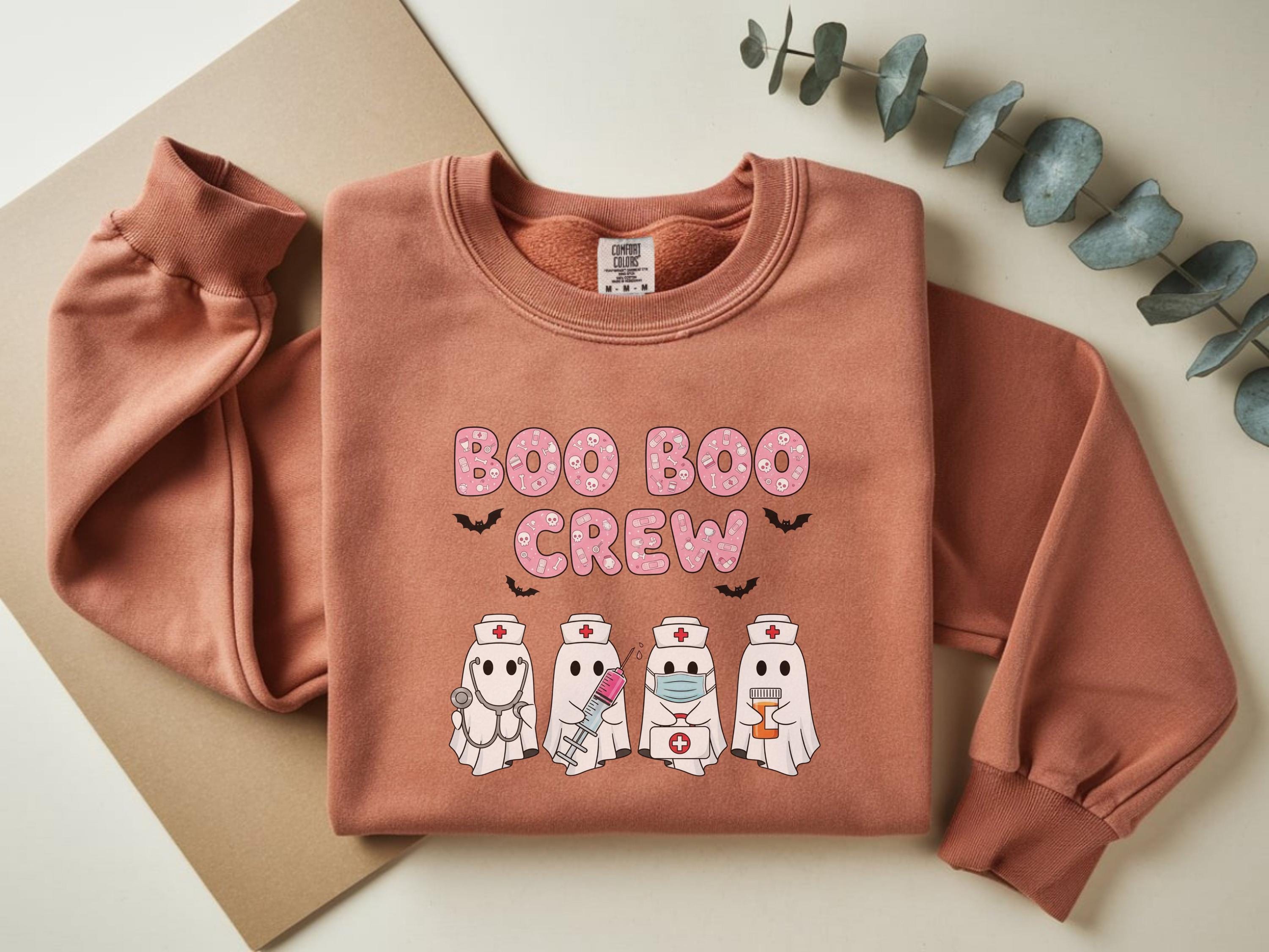 Boo Boo Crew Halloween Nurse Sweatshirt, Spooky RN Fall Top Cozy Autumn Pullover, Cute Retro Gift for Nurse