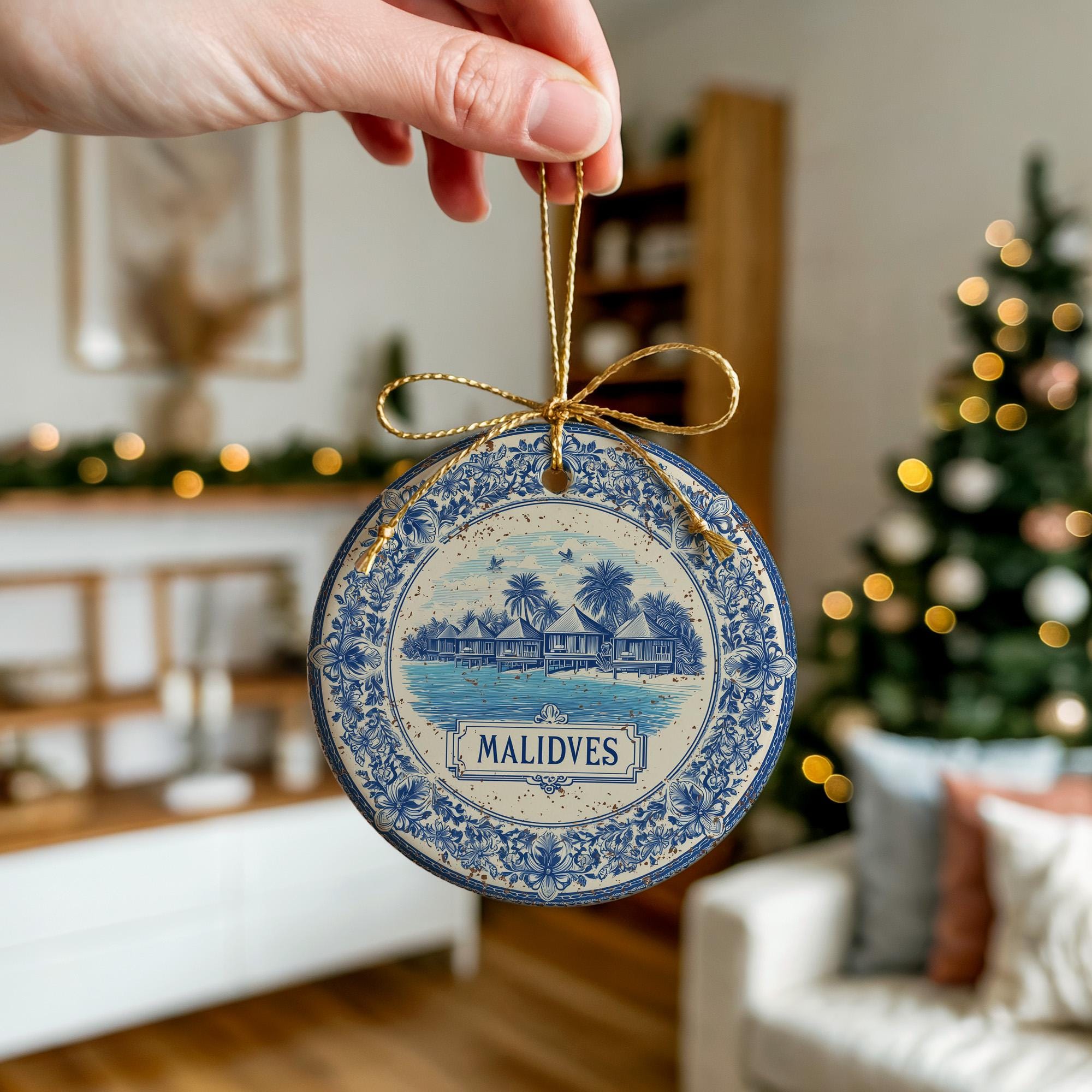 Custom Maldives Ceramic Delft Ornament, Christmas Delftware Blue Delftware city travel
