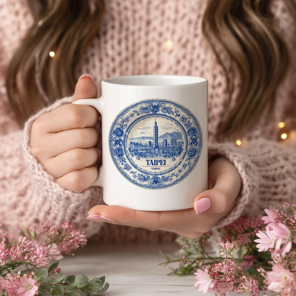 Taipei Taiwan Mug, Custom Delft Style cup, Personalized Vintage Travel City Gift
