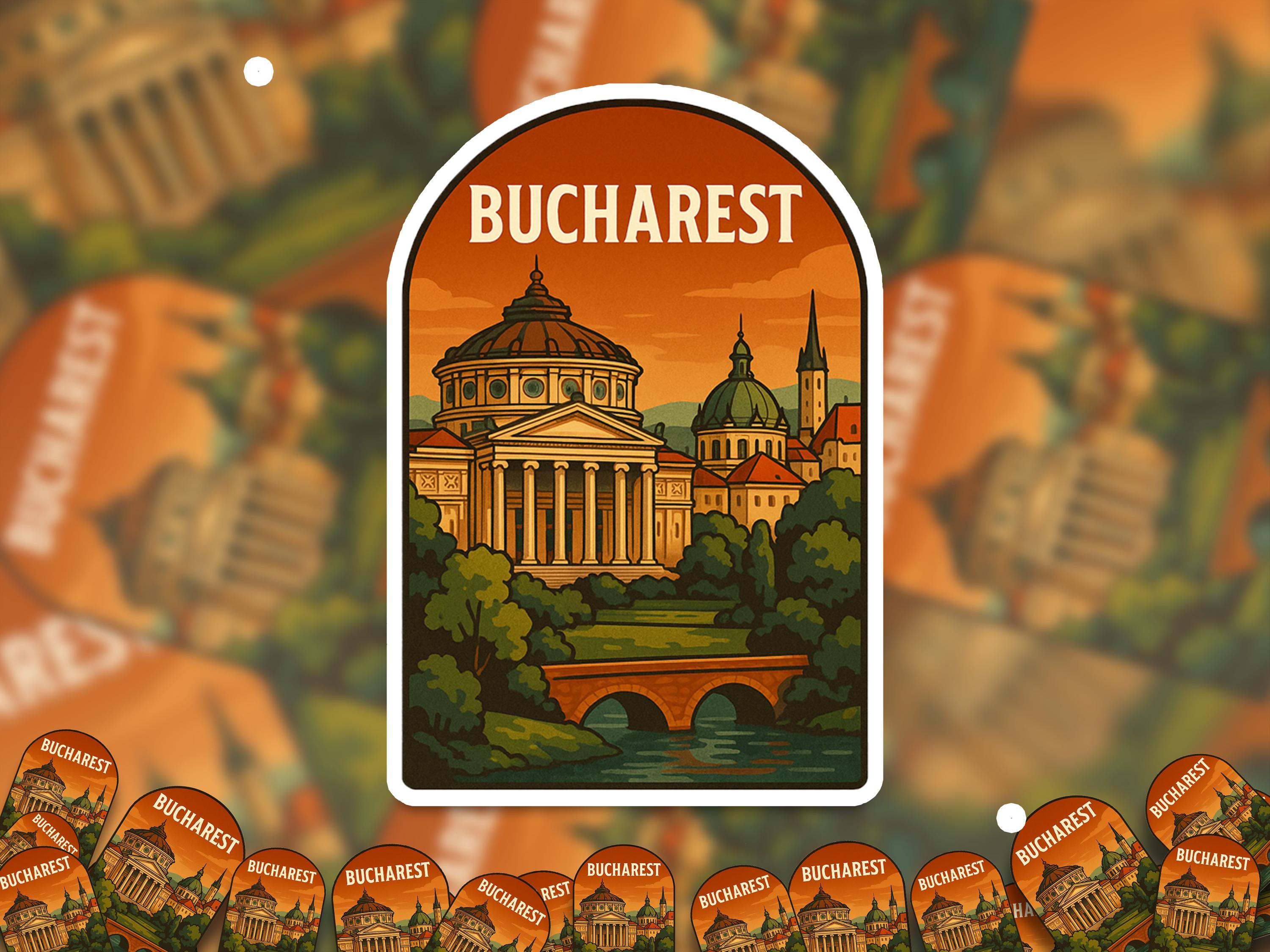 Bucharest Romania Sticker, Vintage City Vinyl Decal, Retro Travel Lover Collection, Journal Scrapbook