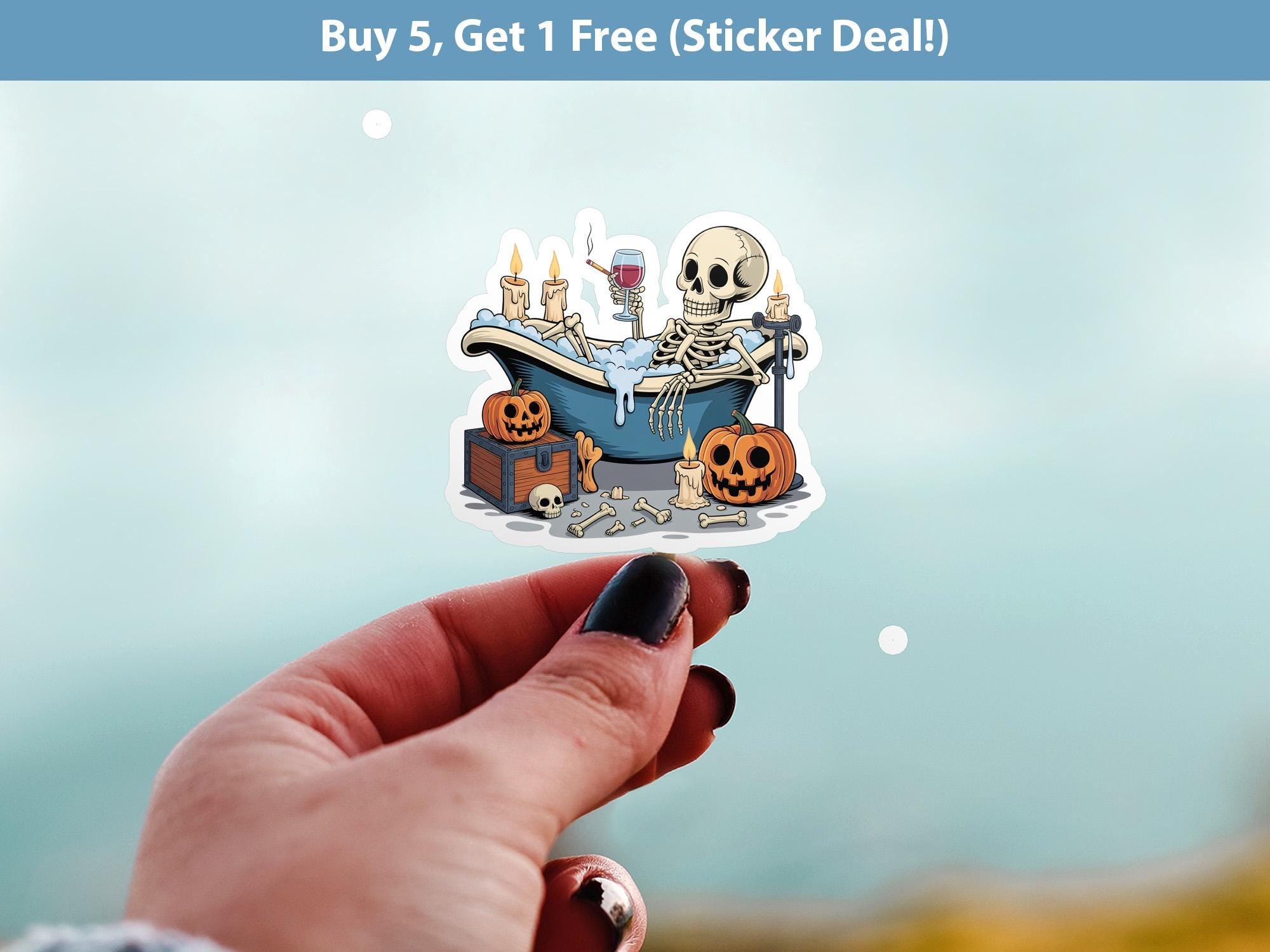 Skeleton in Bathtub Sticker, Spooky Halloween Waterproof Decal for tumbler, kindle