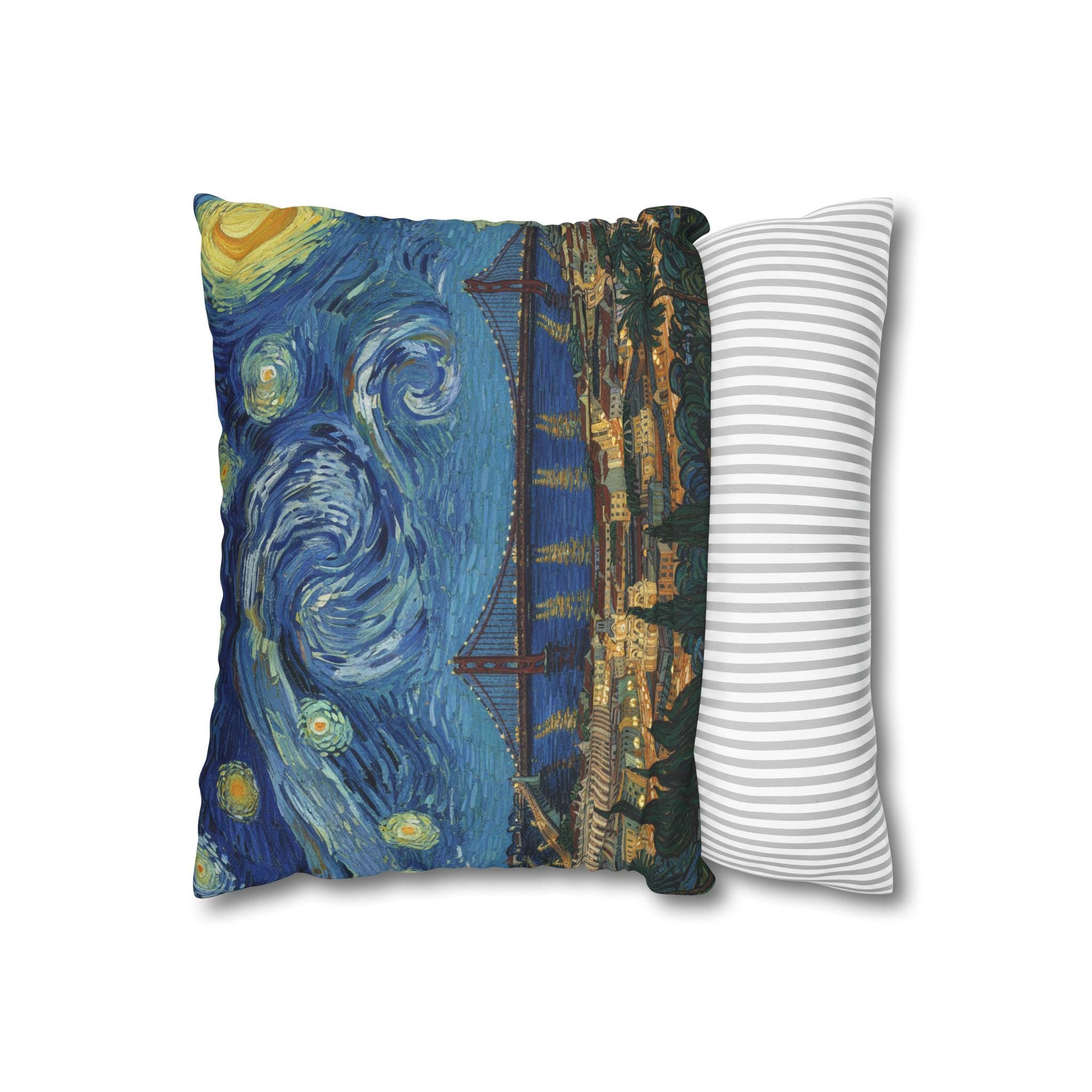 Lisbon Portugal Pillowcase Starry Night, Van Gogh Throw Pillow Canvas Home Decor Gift